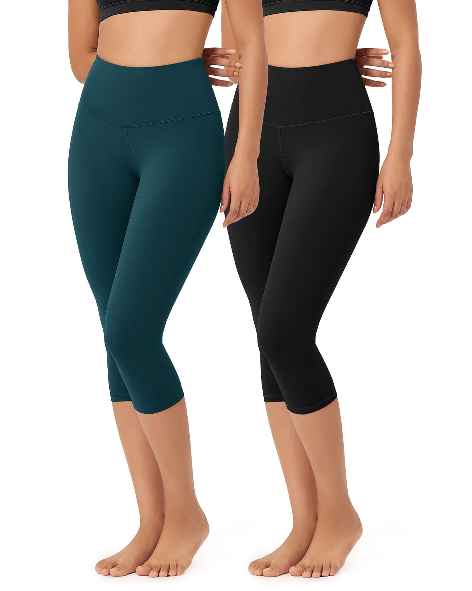 ODLEX 2-Pack 19 High Waist Knee Length Workout Athletic Running Capris Leggings - ododos