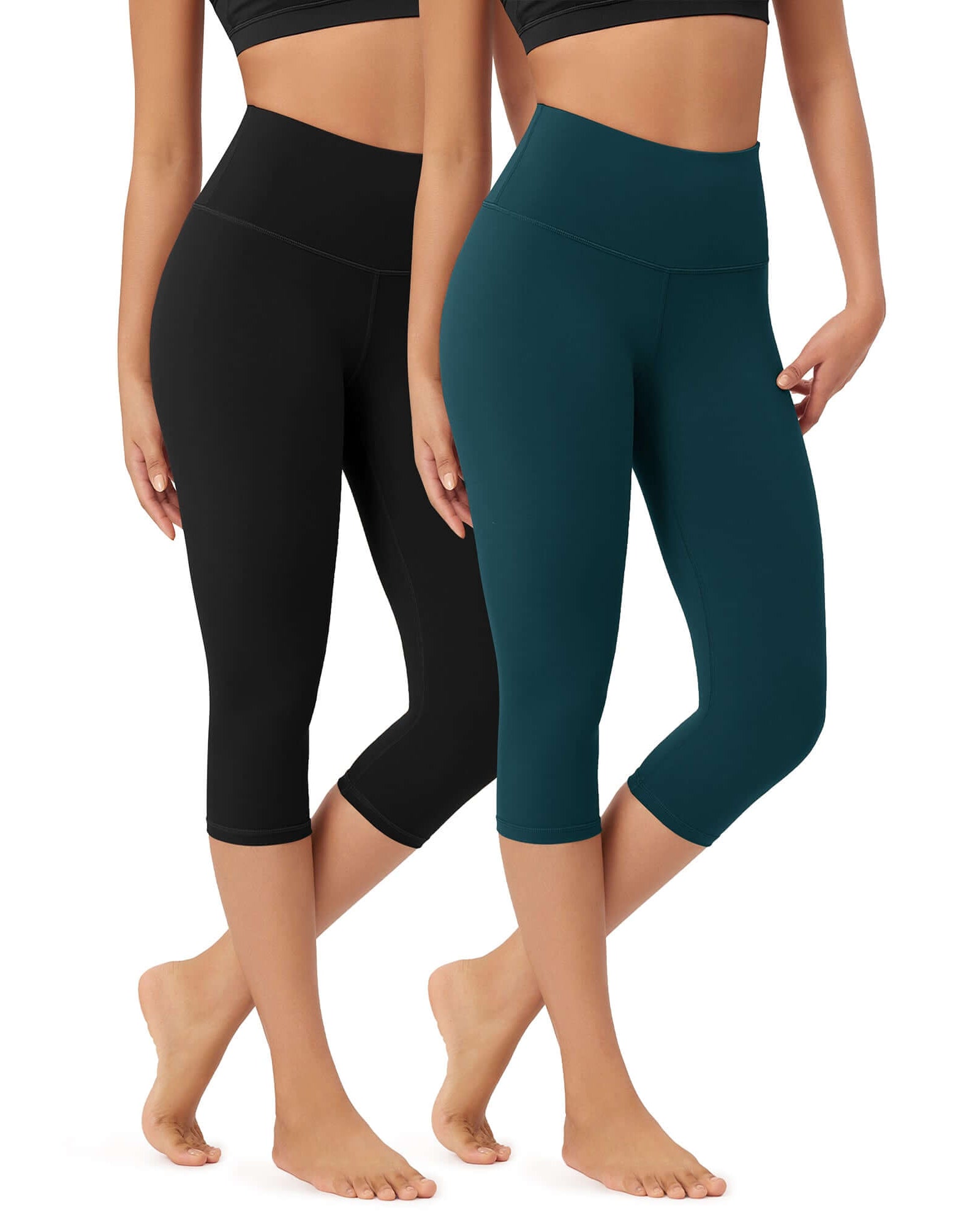 ODLEX 2-Pack 19 High Waist Knee Length Workout Athletic Running Capris Leggings - ododos