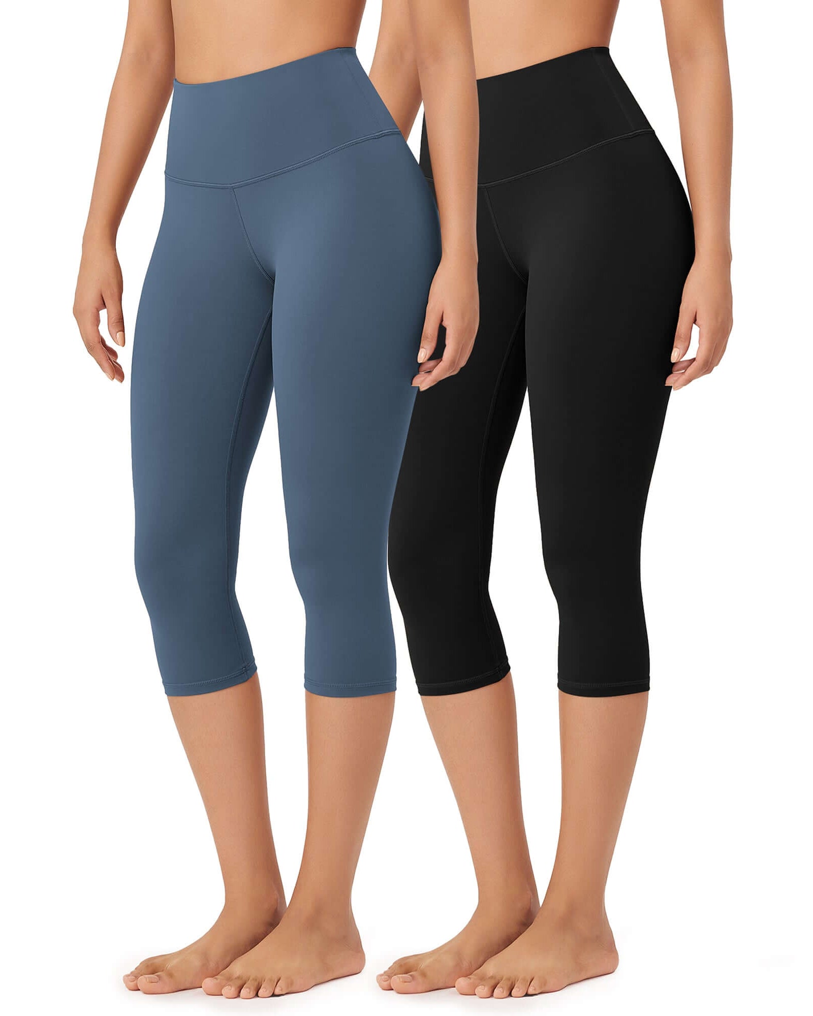ODLEX 2-Pack 19 High Waist Knee Length Workout Athletic Running Capris Leggings - ododos