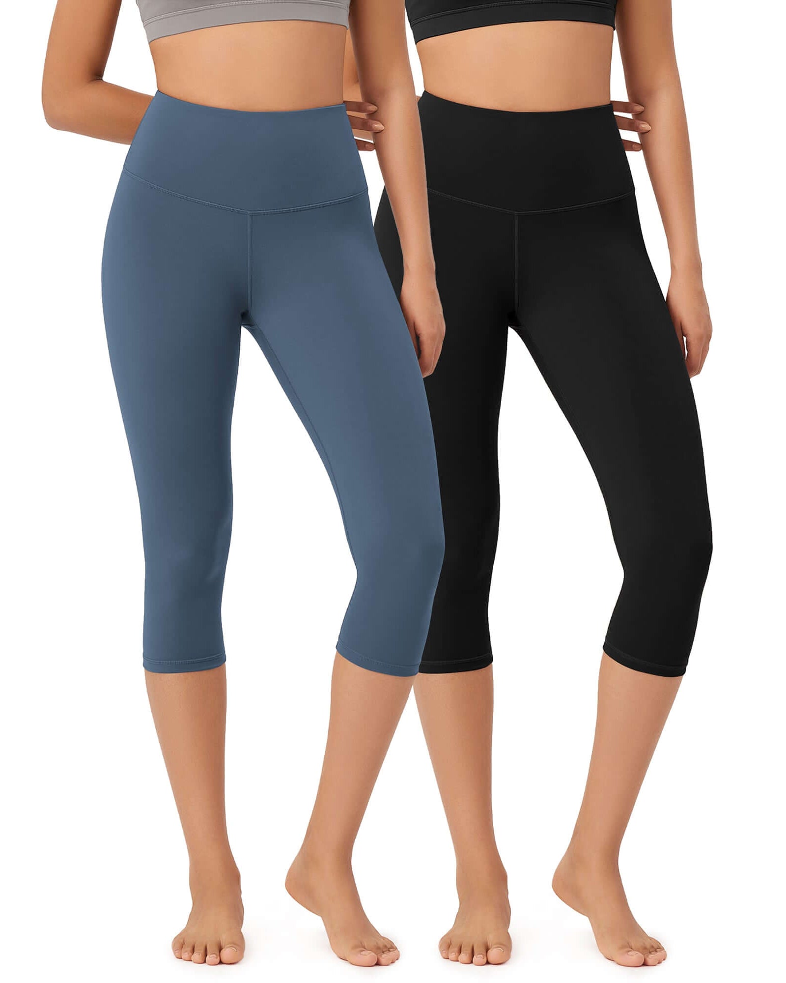 ODLEX 2-Pack 19 High Waist Knee Length Workout Athletic Running Capris Leggings Black+Ink Blue - ododos