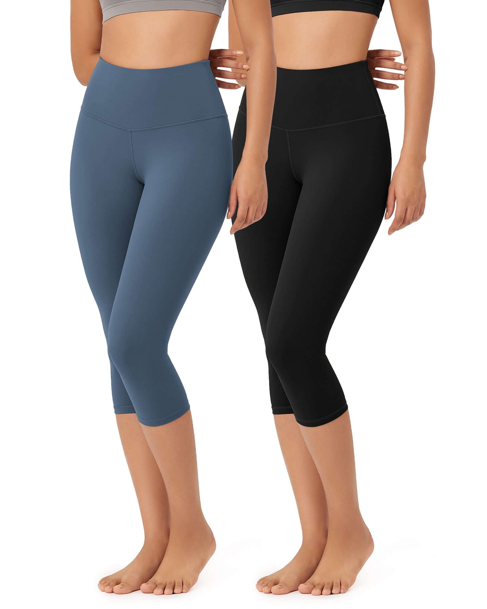 ODLEX 2-Pack 19 High Waist Knee Length Workout Athletic Running Capris Leggings - ododos
