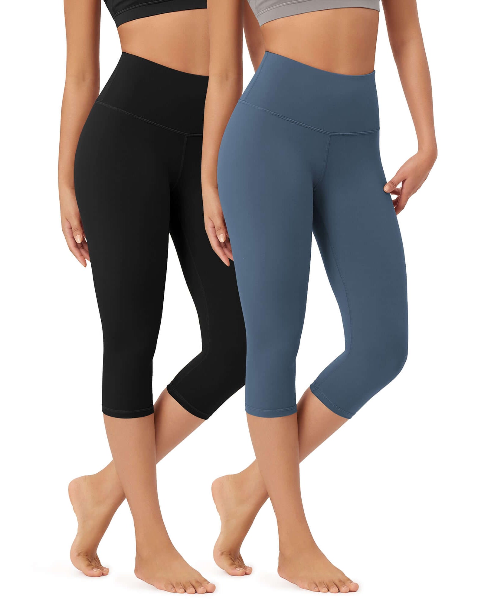 ODLEX 2-Pack 19 High Waist Knee Length Workout Athletic Running Capris Leggings - ododos