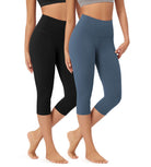 ODLEX 2-Pack 19 High Waist Knee Length Workout Athletic Running Capris Leggings - ododos