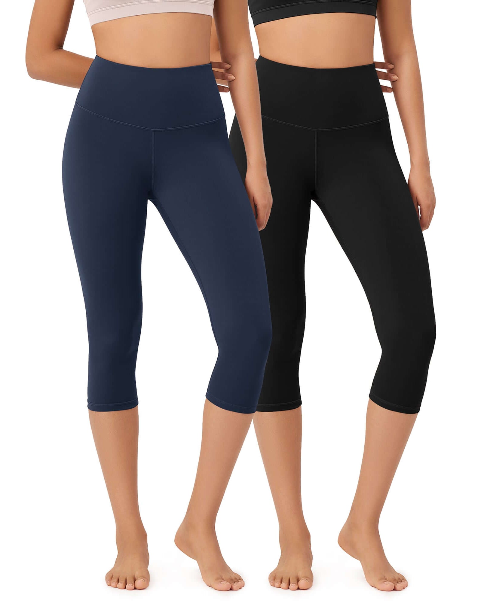 ODLEX 2-Pack 19 High Waist Knee Length Workout Athletic Running Capris Leggings Black+Navy - ododos