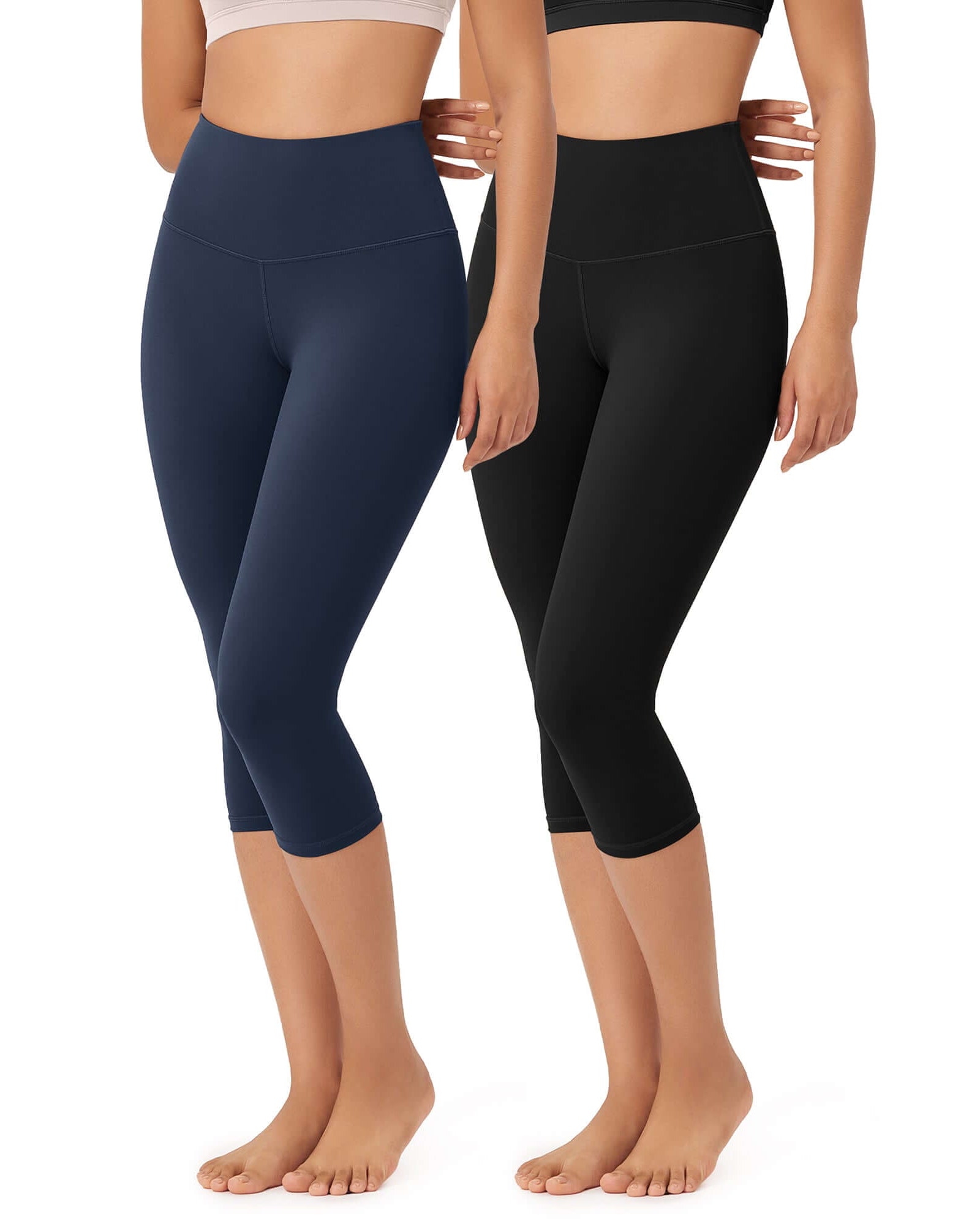 ODLEX 2-Pack 19 High Waist Knee Length Workout Athletic Running Capris Leggings - ododos