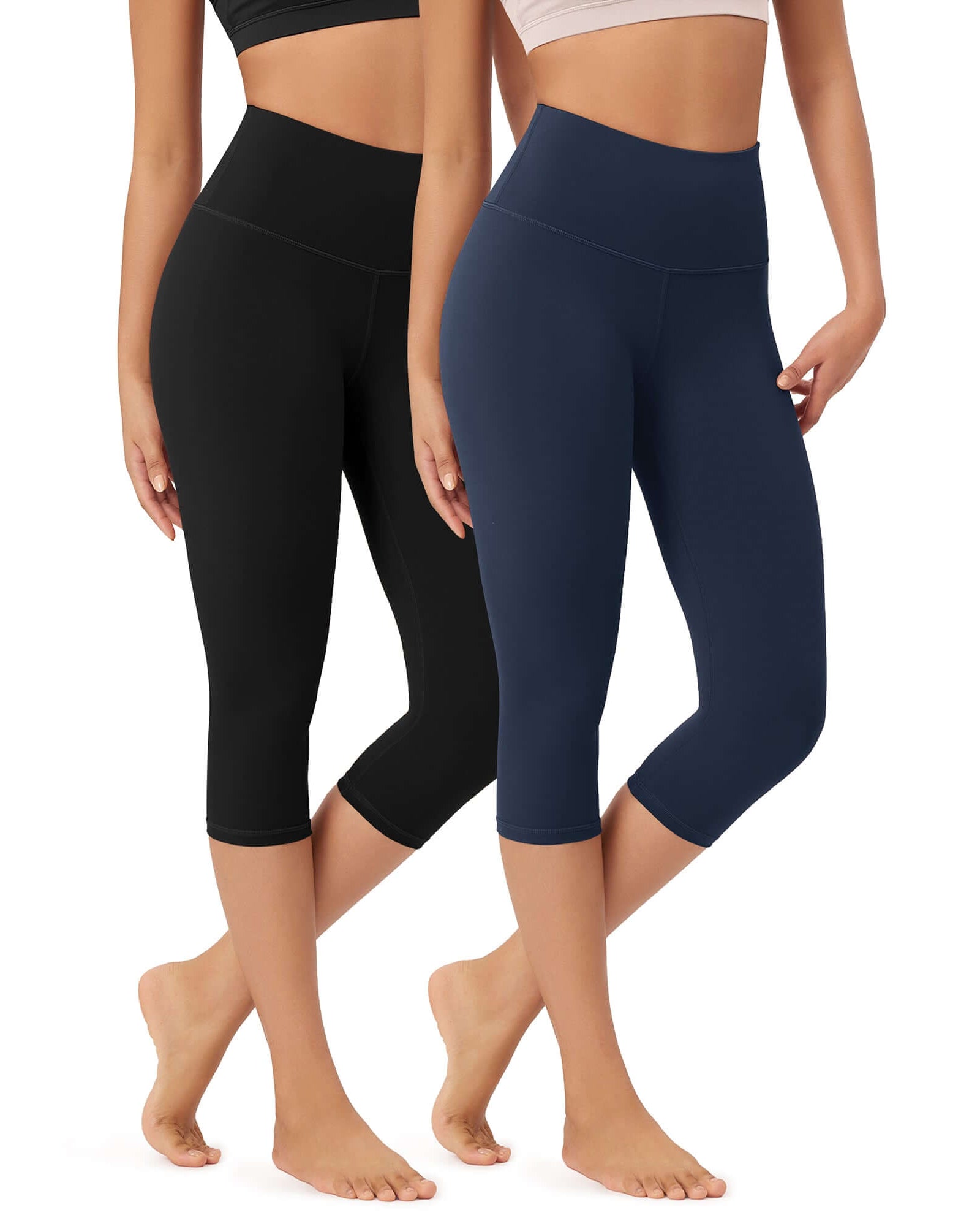 ODLEX 2-Pack 19 High Waist Knee Length Workout Athletic Running Capris Leggings - ododos