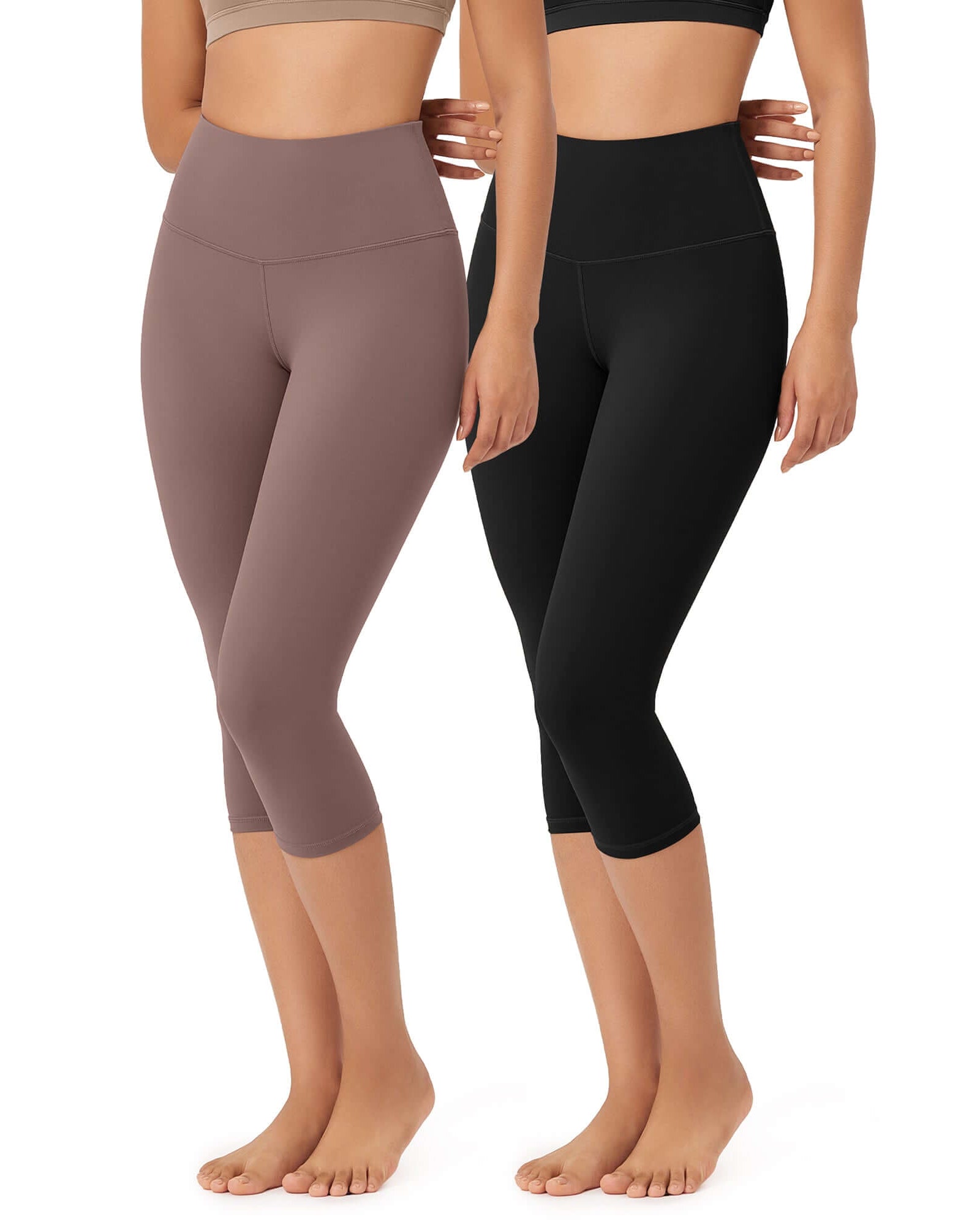 ODLEX 2-Pack 19 High Waist Knee Length Workout Athletic Running Capris Leggings - ododos