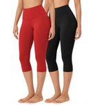ODLEX 2-Pack 19 High Waist Knee Length Workout Athletic Running Capris Leggings - ododos