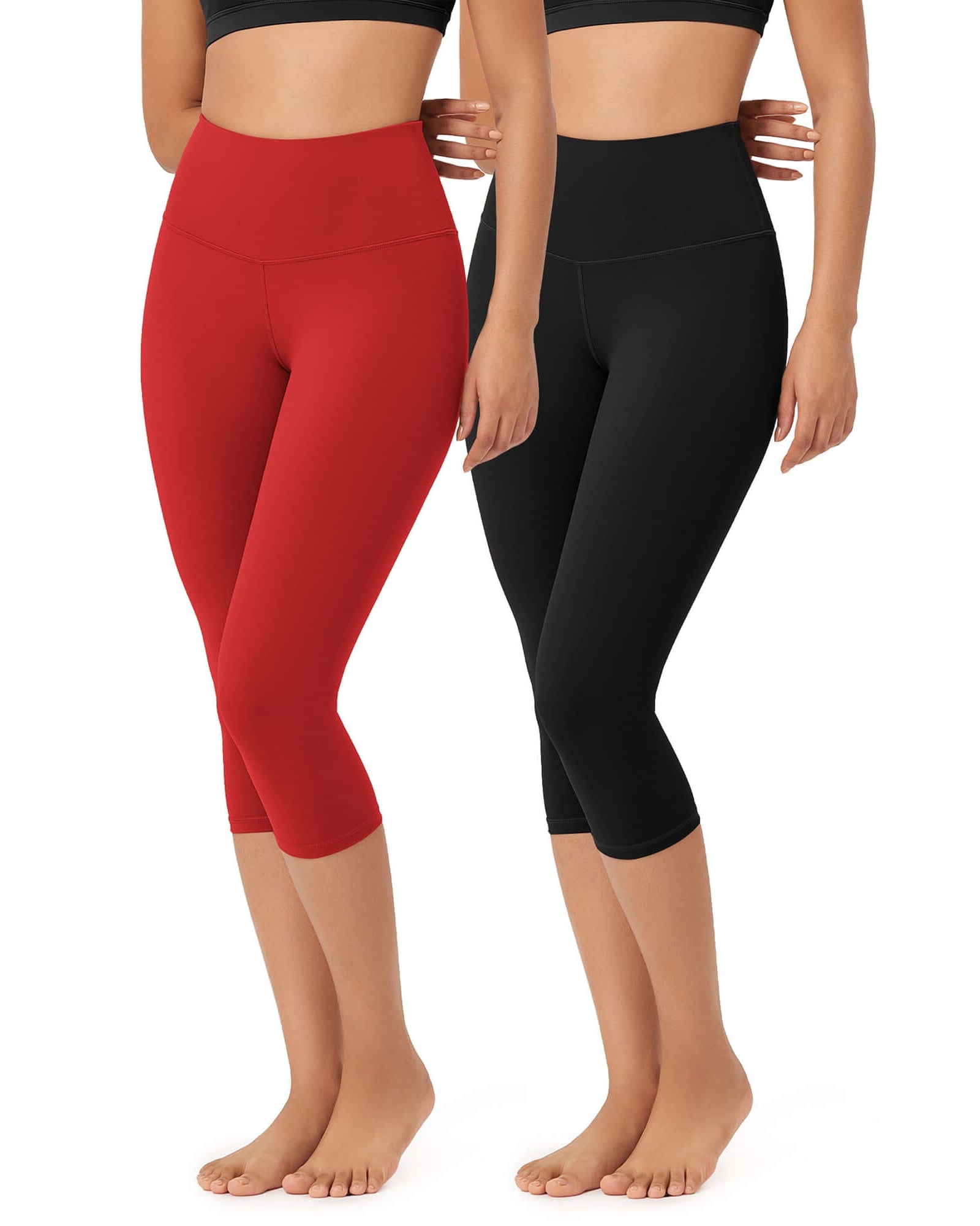 ODLEX 2-Pack 19 High Waist Knee Length Workout Athletic Running Capris Leggings - ododos