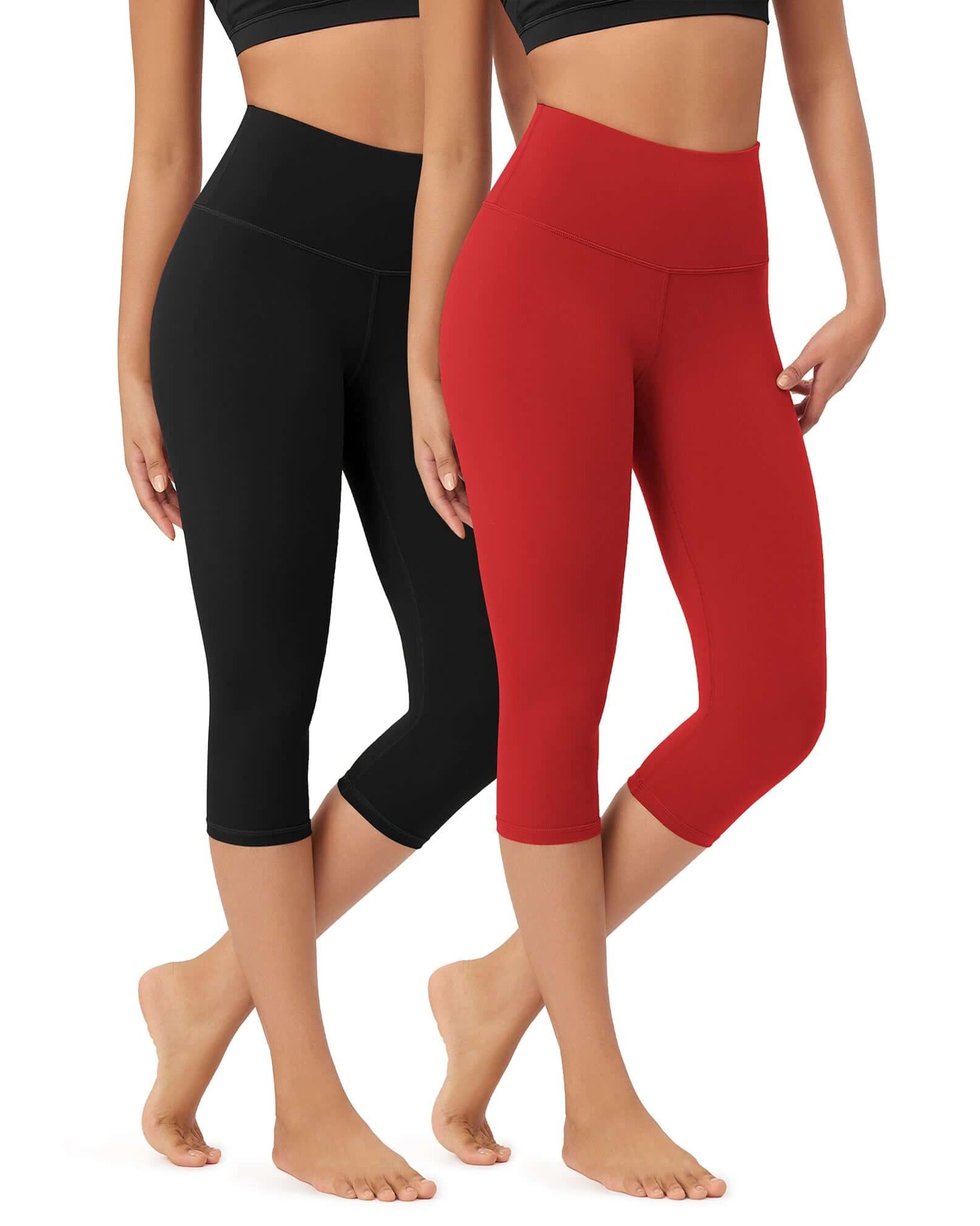ODLEX 2-Pack 19 High Waist Knee Length Workout Athletic Running Capris Leggings - ododos
