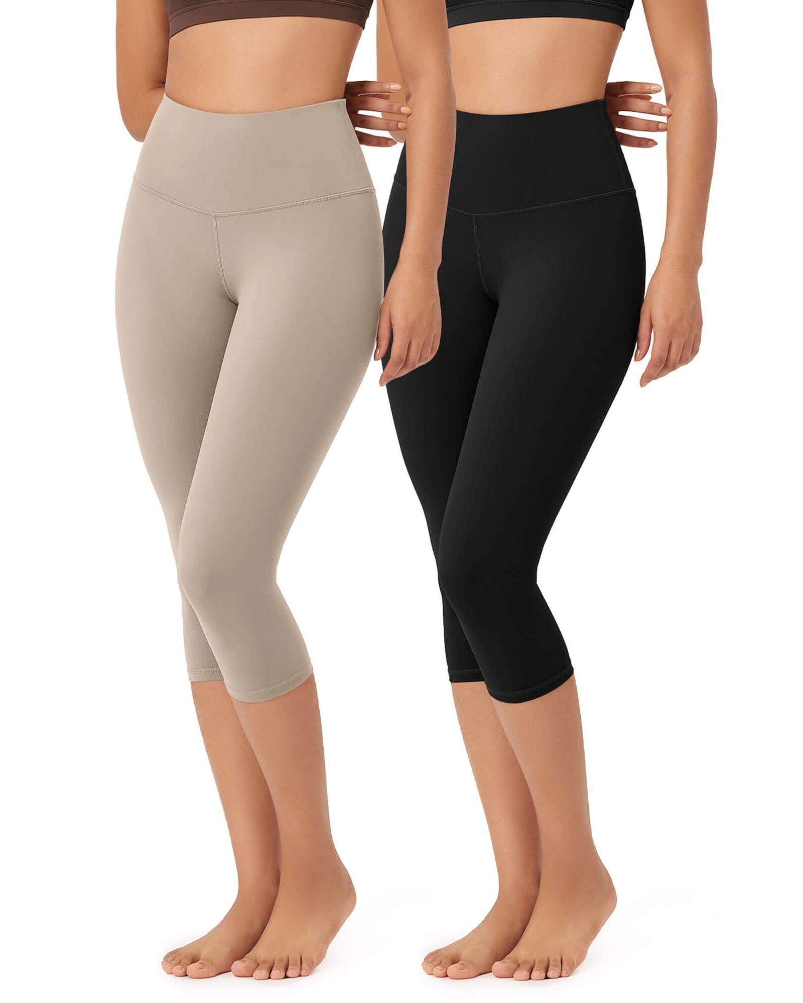 ODLEX 2-Pack 19 High Waist Knee Length Workout Athletic Running Capris Leggings - ododos