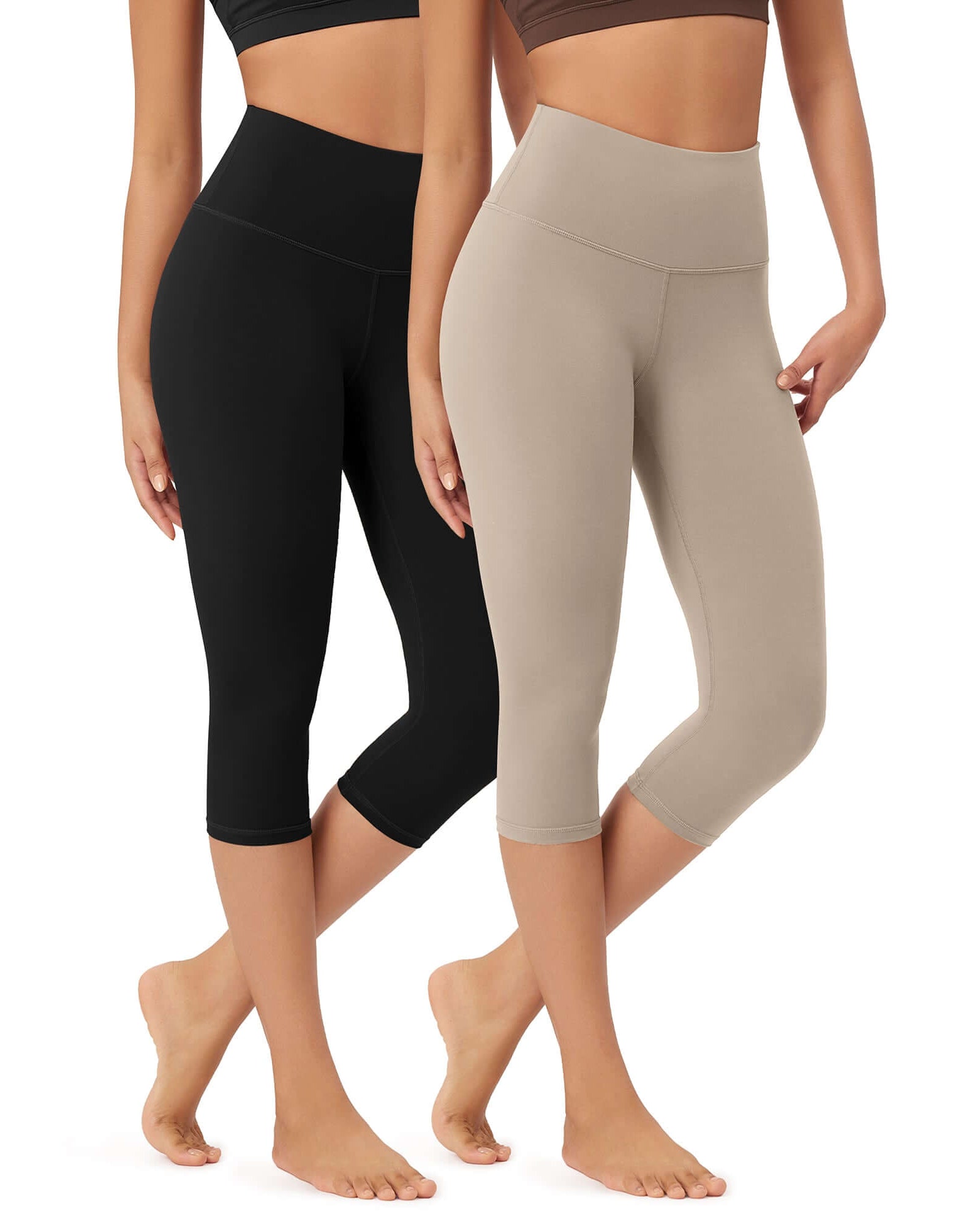 ODLEX 2-Pack 19 High Waist Knee Length Workout Athletic Running Capris Leggings - ododos