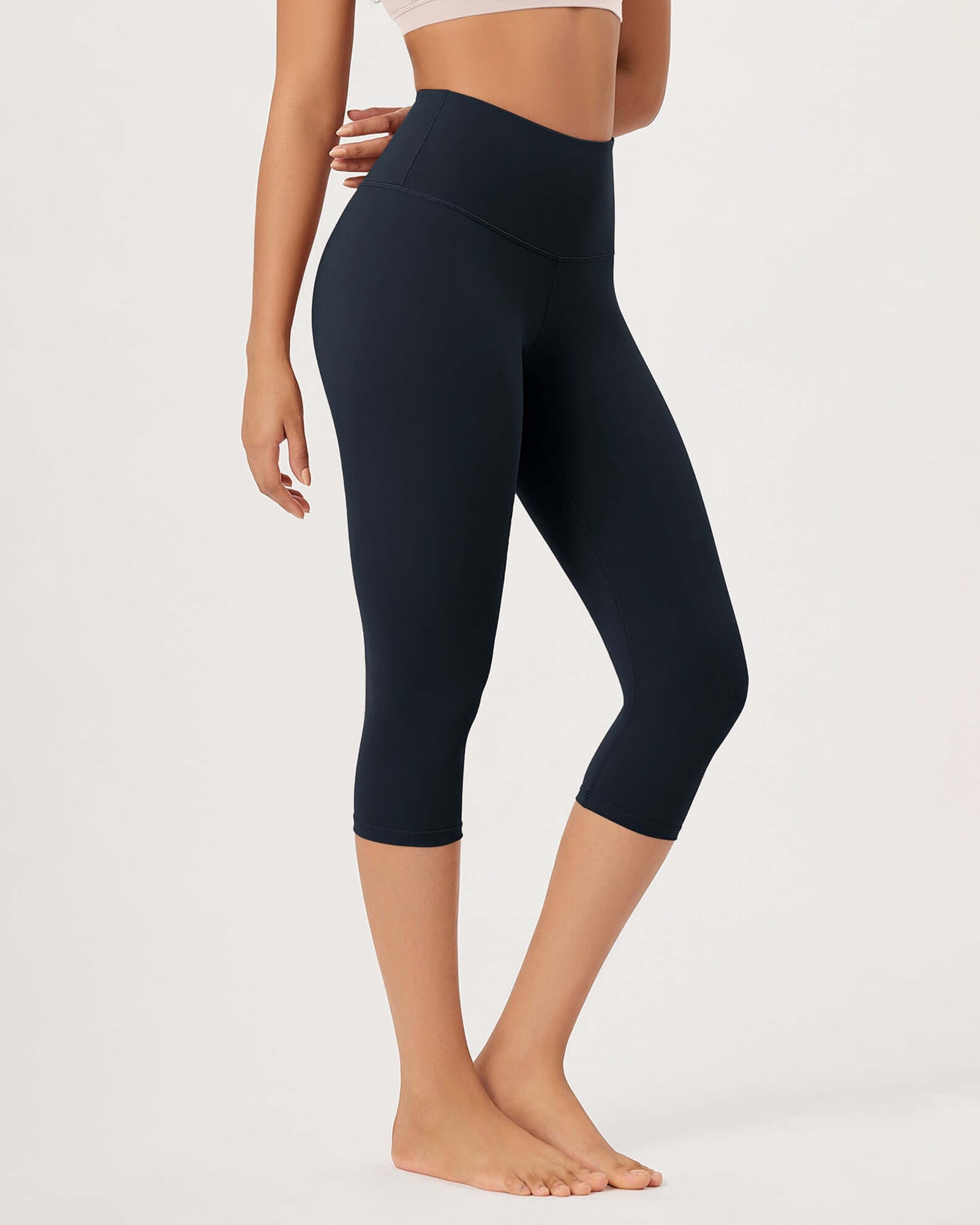 ODLEX 19 High Waist Knee Length Workout Athletic Running Capris Leggings Deep Navy - ododos