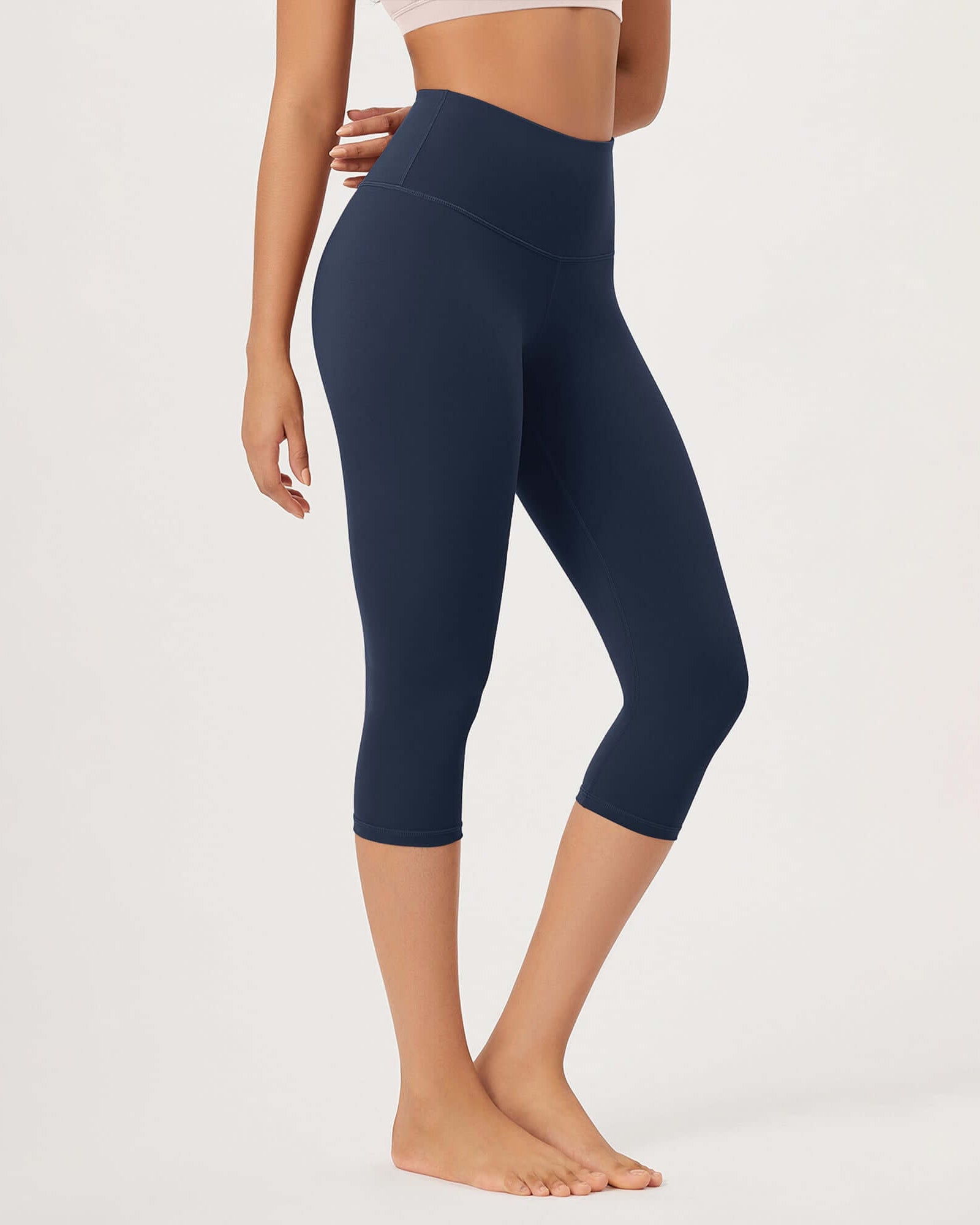ODLEX 19 High Waist Knee Length Workout Athletic Running Capris Leggings Navy - ododos