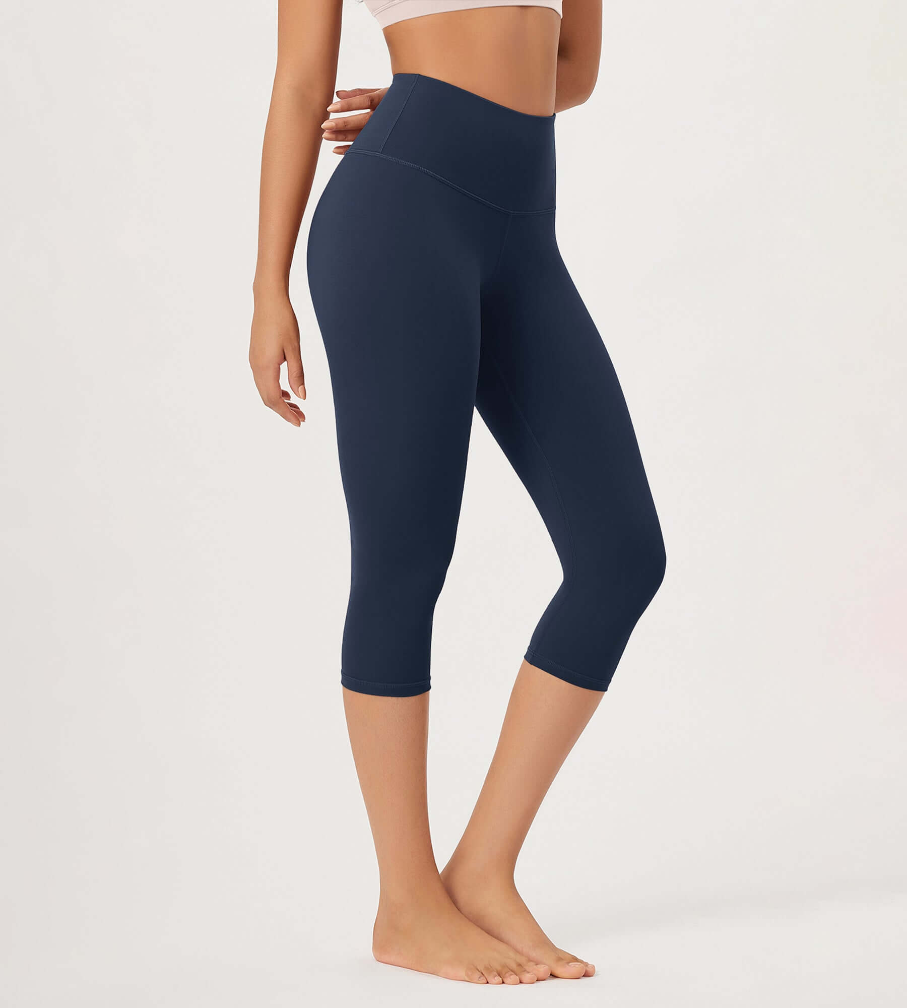 ODLEX 19 High Waist Knee Length Workout Athletic Running Capris Leggings Navy - ododos