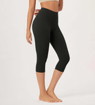 ODLEX 19 High Waist Knee Length Workout Athletic Running Capris Leggings Onyx Black Grey - ododos