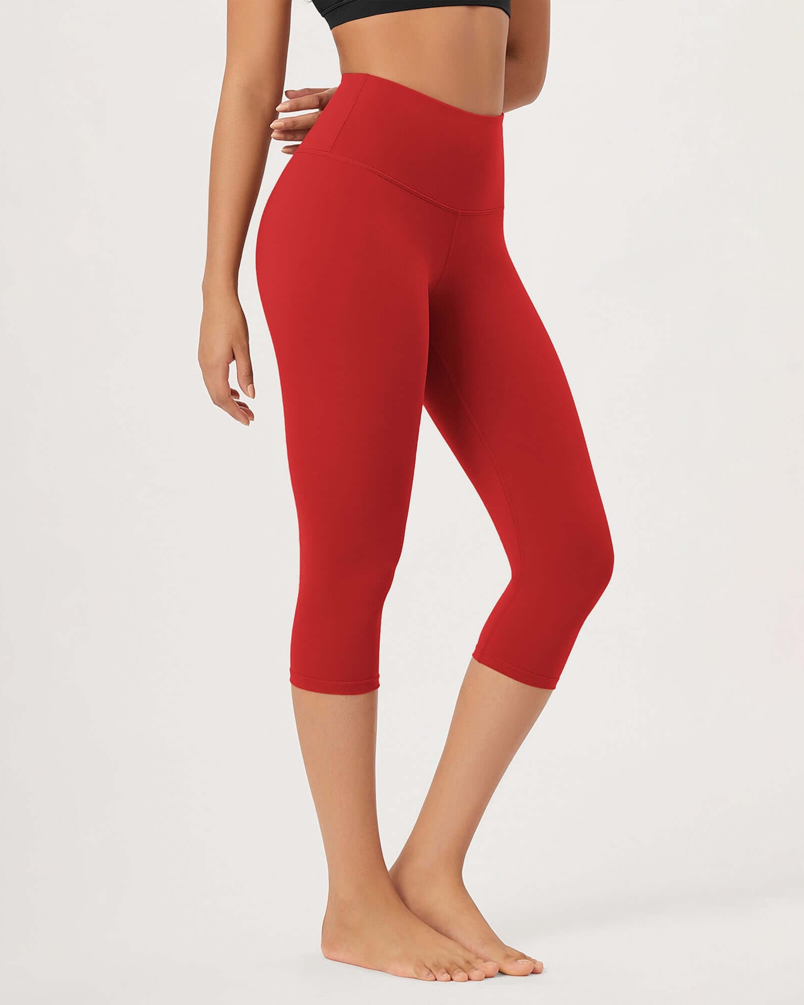 ODLEX 19 High Waist Knee Length Workout Athletic Running Capris Leggings Red - ododos