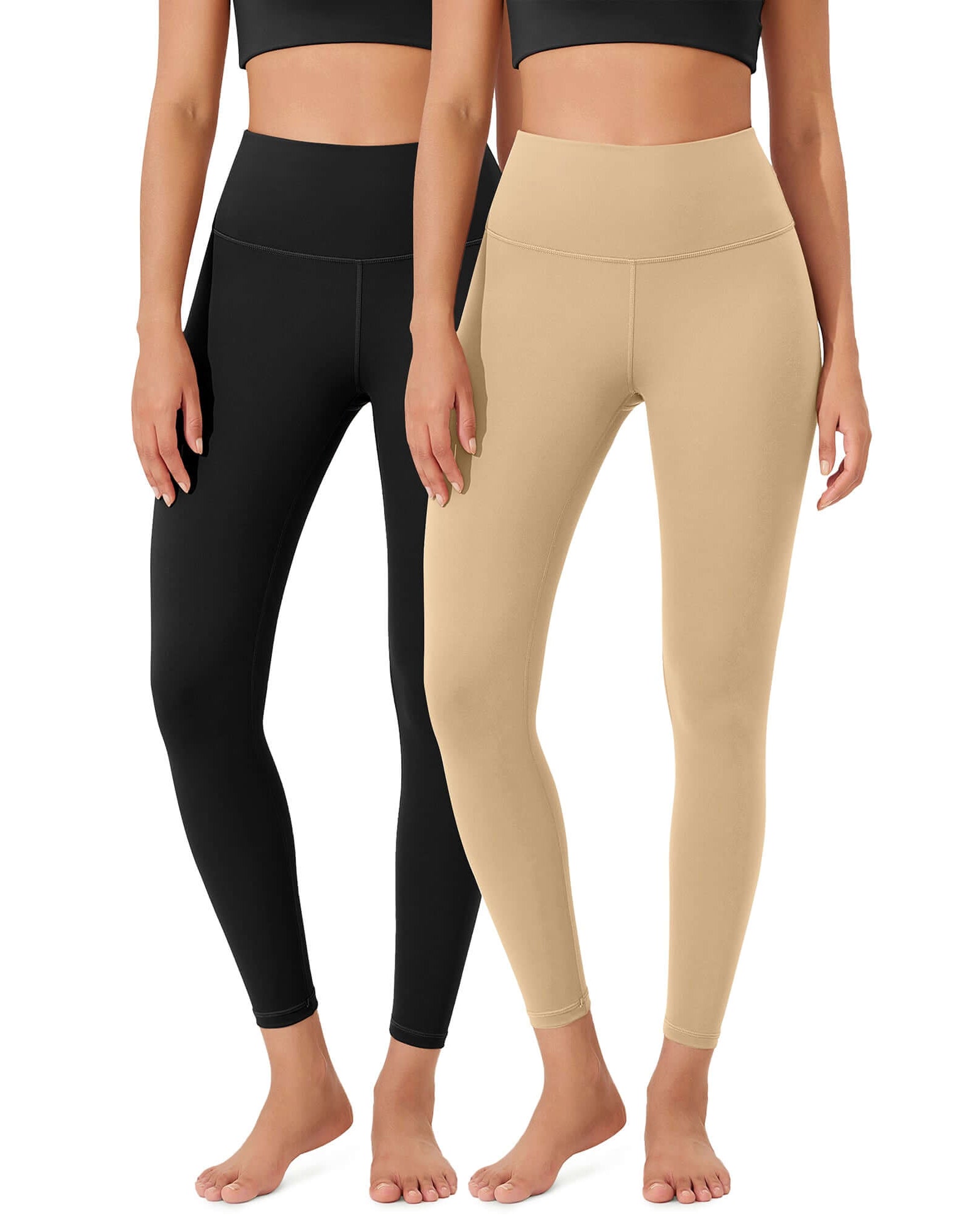 ODLEX 2-Pack 25 High Waist Workout Tummy Control Atheltic Leggings Black+Beige - ododos