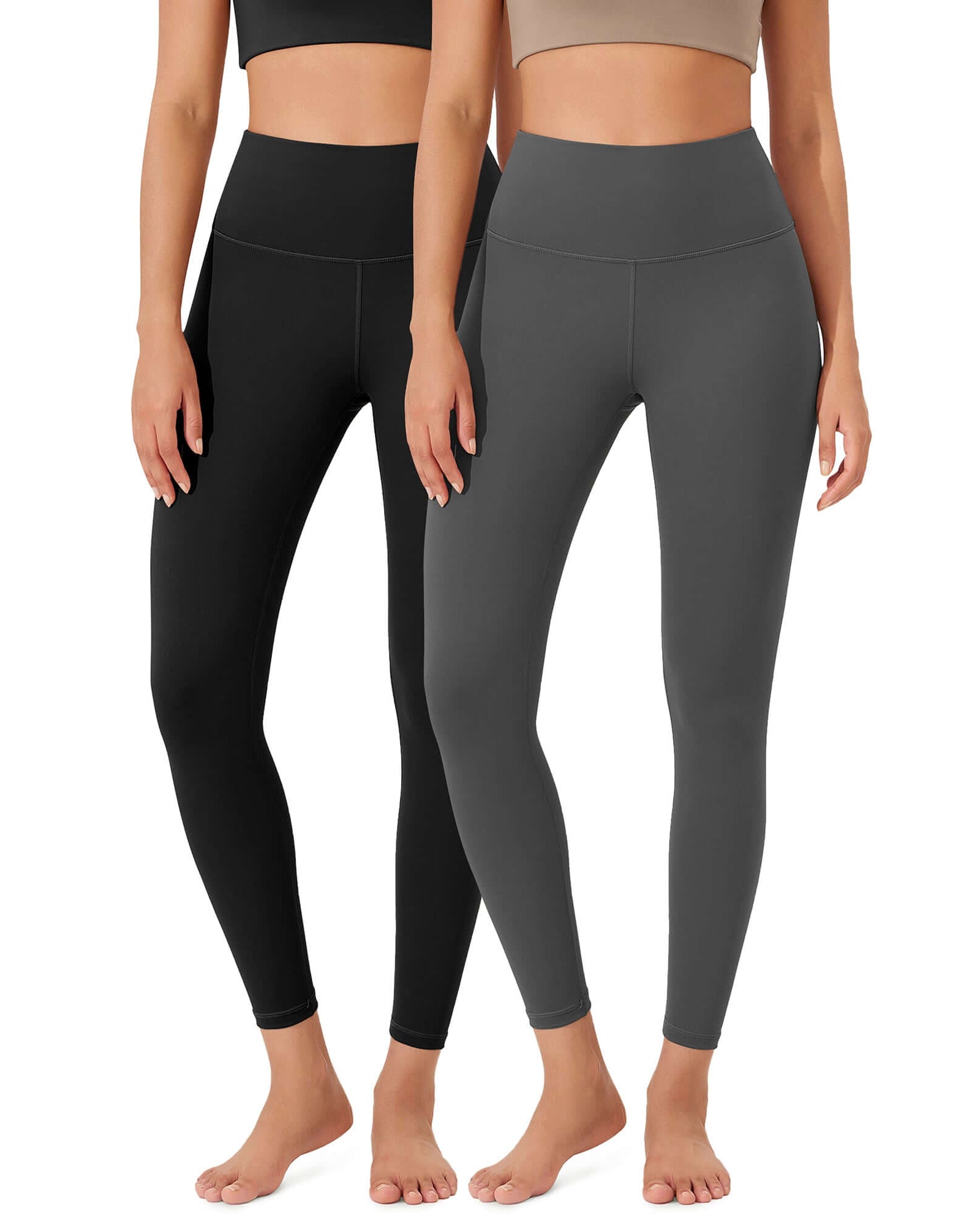 ODLEX 2-Pack 25 High Waist Workout Tummy Control Atheltic Leggings Black+Charcoal - ododos