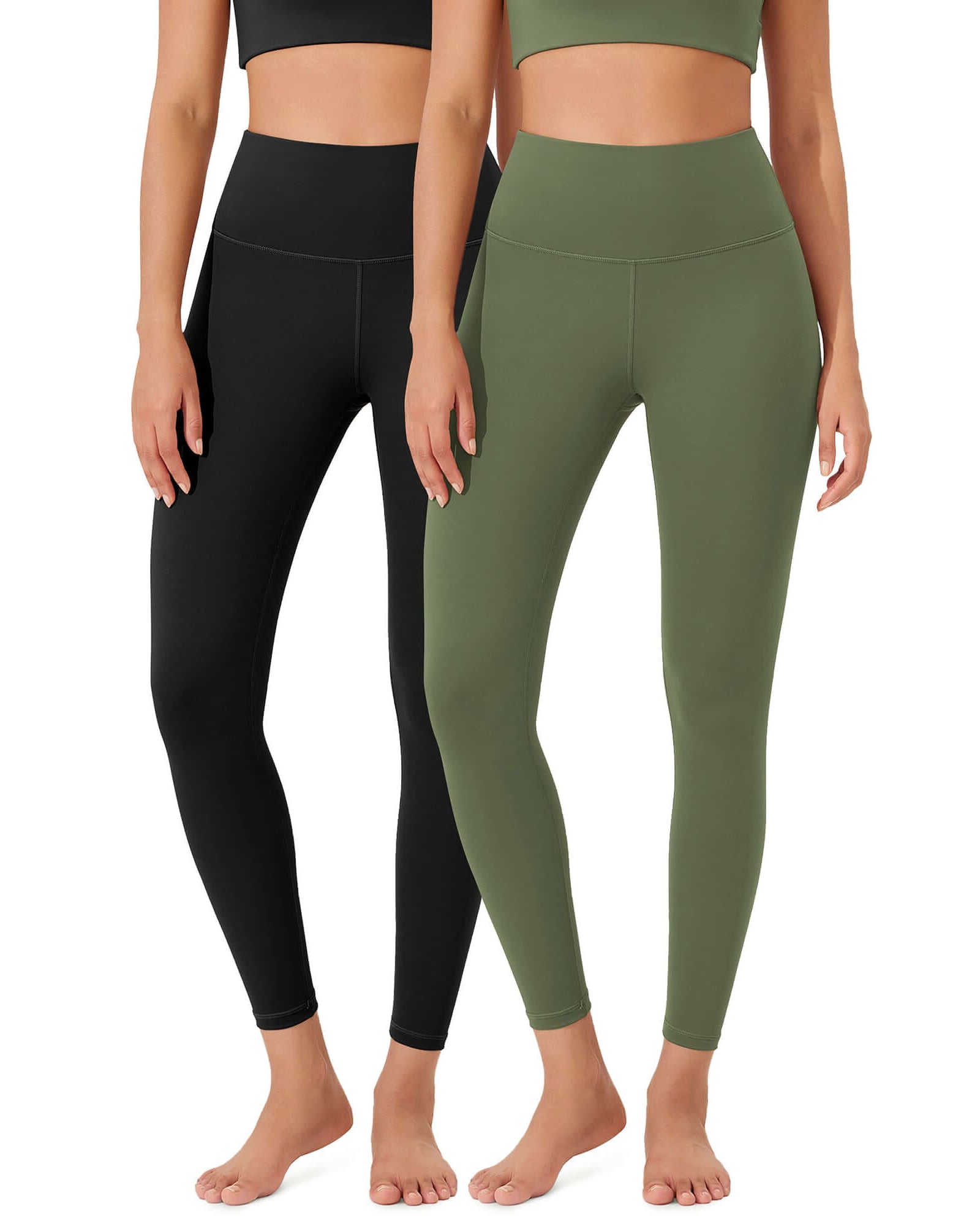 ODLEX 2-Pack 25 High Waist Workout Tummy Control Atheltic Leggings Black+dark Olive - ododos