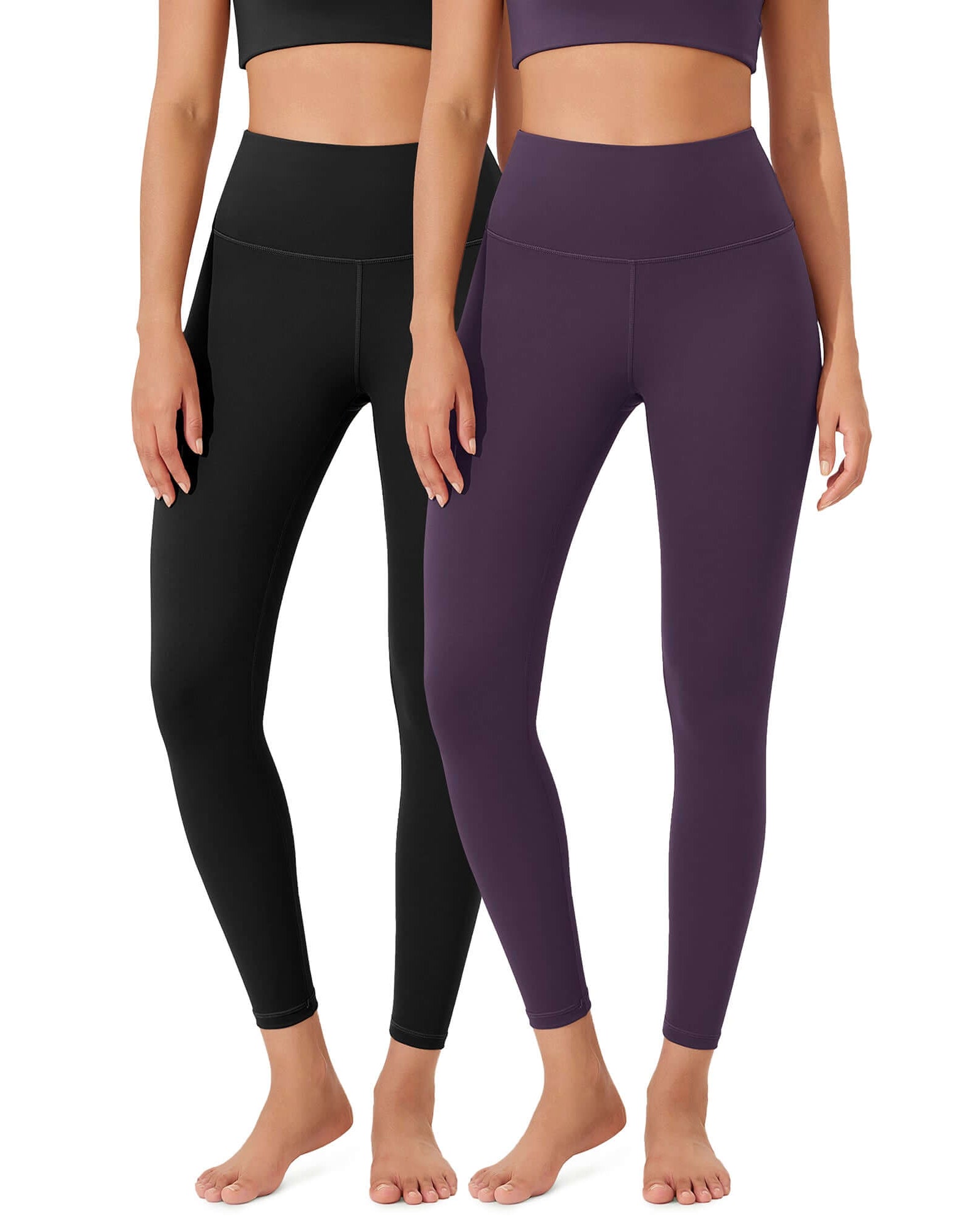 ODLEX 2-Pack 25 High Waist Workout Tummy Control Atheltic Leggings Black+Dark Purple - ododos