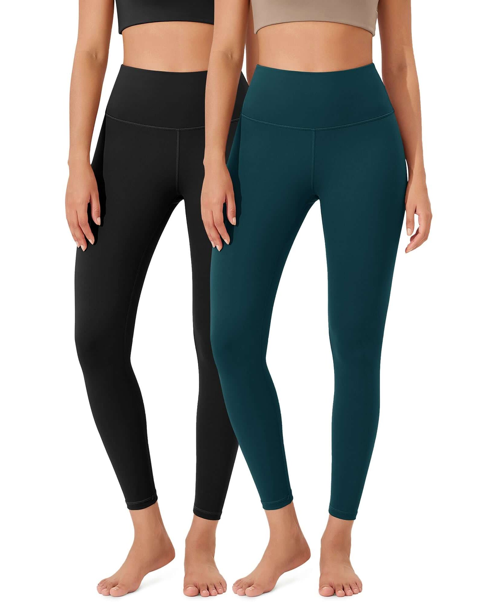 ODLEX 2-Pack 25 High Waist Workout Tummy Control Atheltic Leggings Black+Forest Teal - ododos
