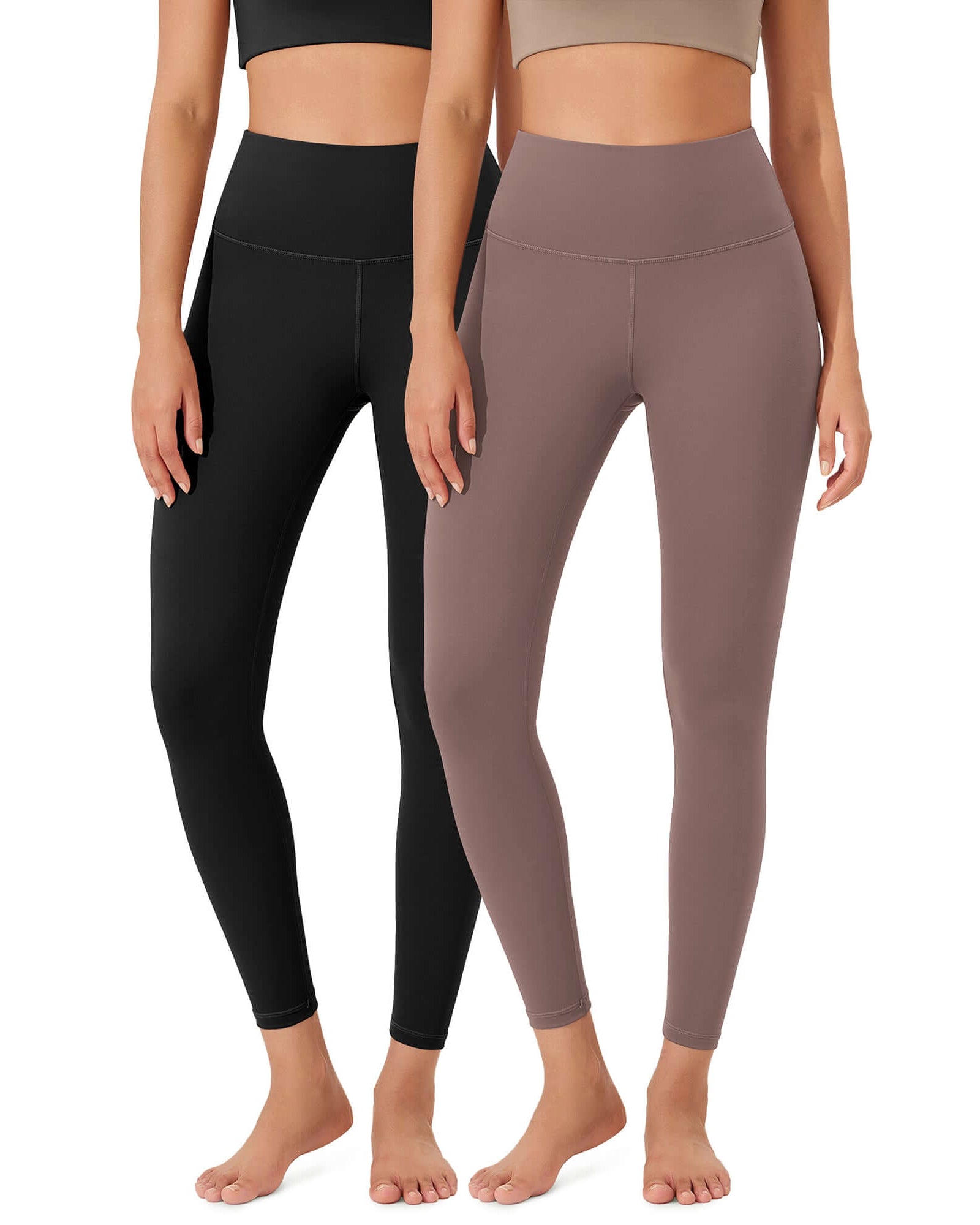 ODLEX 2-Pack 25 High Waist Workout Tummy Control Atheltic Leggings Black+Purple Taupe - ododos