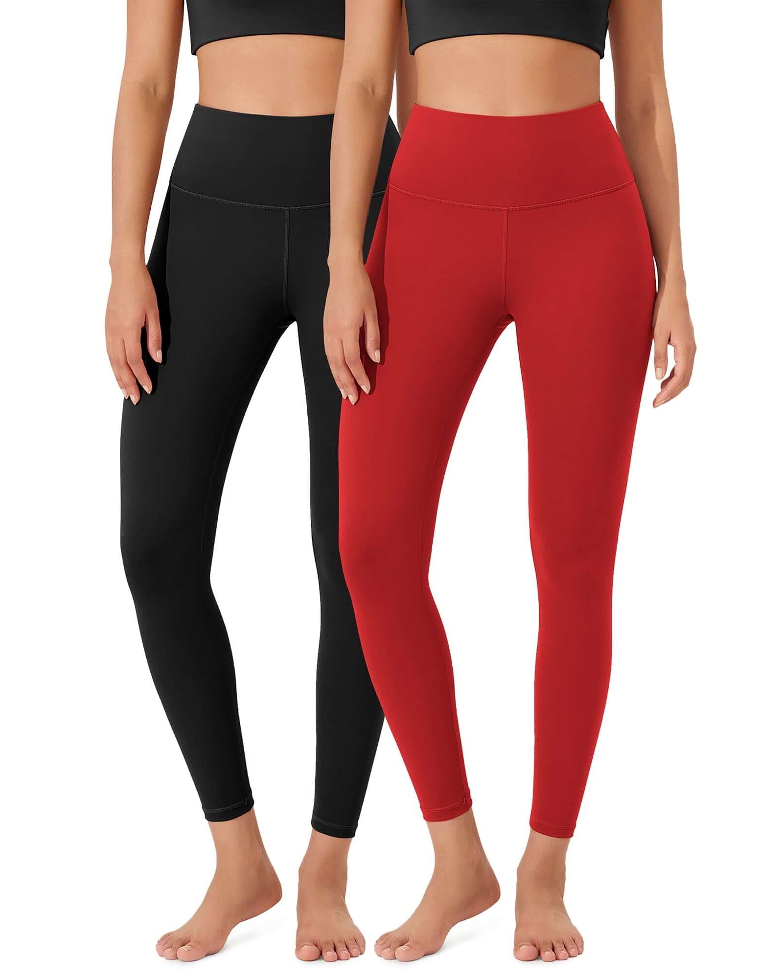ODLEX 2-Pack 25 High Waist Workout Tummy Control Atheltic Leggings Black+Red - ododos
