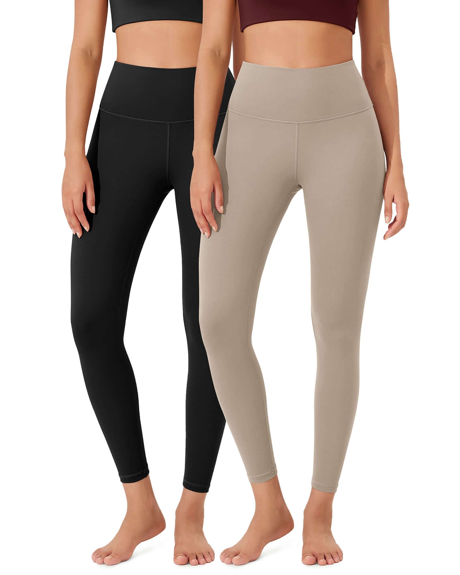ODLEX 2-Pack 25 High Waist Workout Tummy Control Atheltic Leggings Black+Taupe - ododos