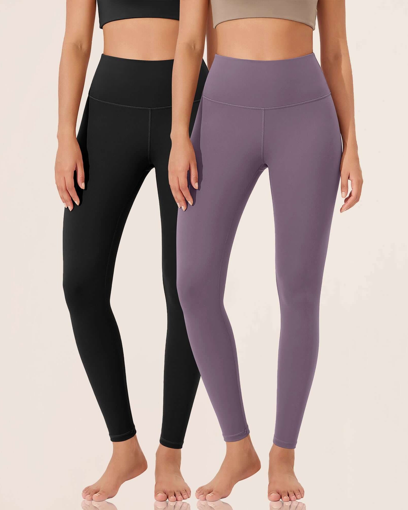 ODLEX 2-Pack 28 High Waist Workout Tummy Control Atheltic Leggings Black+ash Violet - ododos
