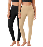 ODLEX 2-Pack 28 High Waist Workout Tummy Control Atheltic Leggings Black+Beige - ododos