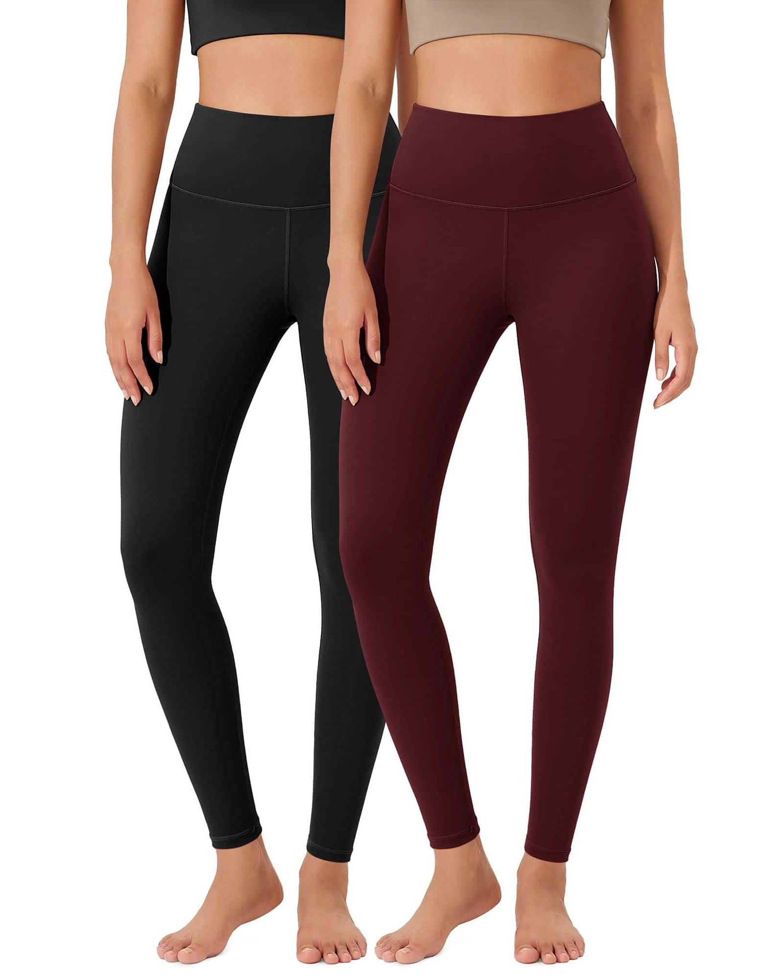 ODLEX 2-Pack 28 High Waist Workout Tummy Control Atheltic Leggings Black+Burgundy - ododos