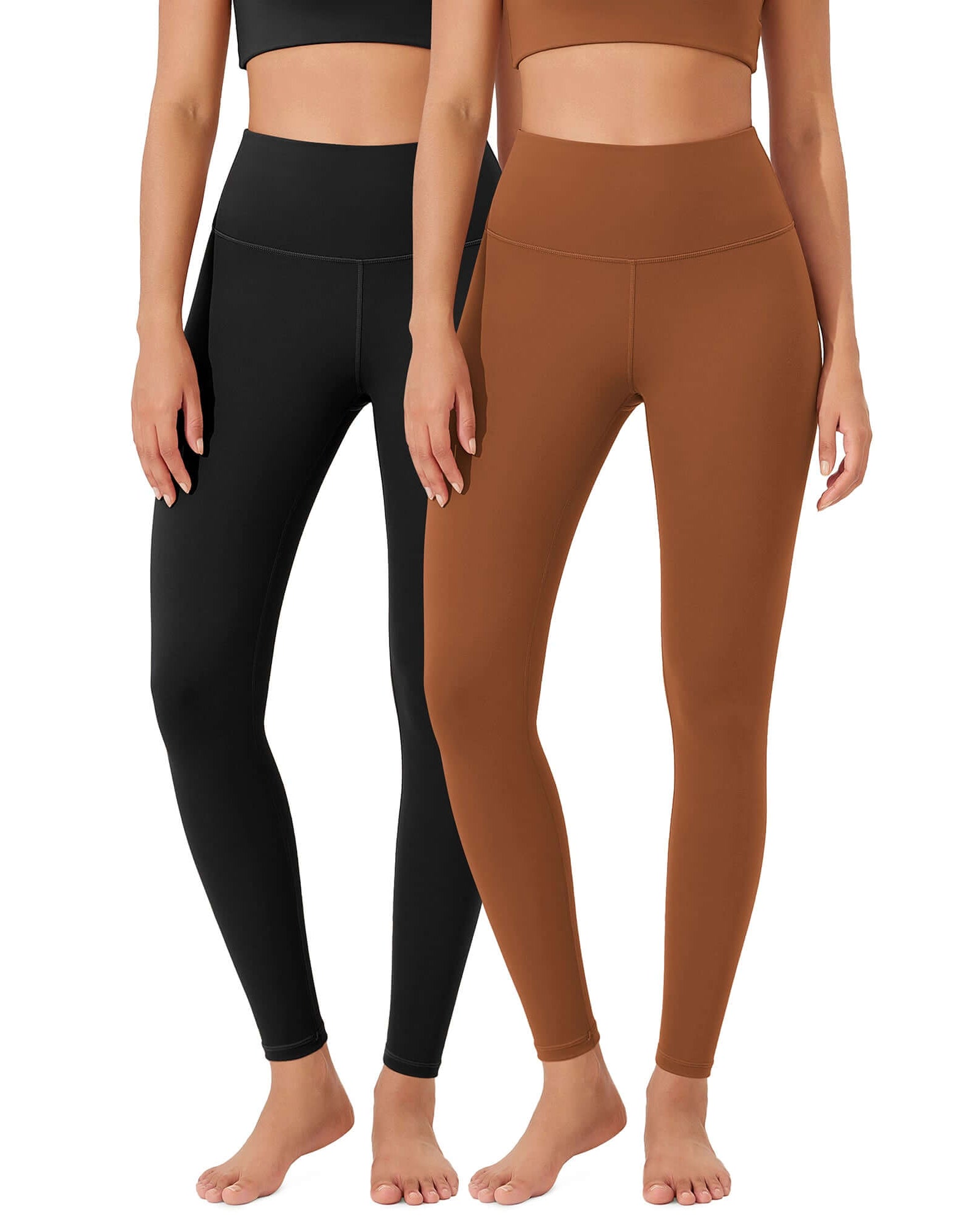 ODLEX 2-Pack 28 High Waist Workout Tummy Control Atheltic Leggings Black+Caramel - ododos