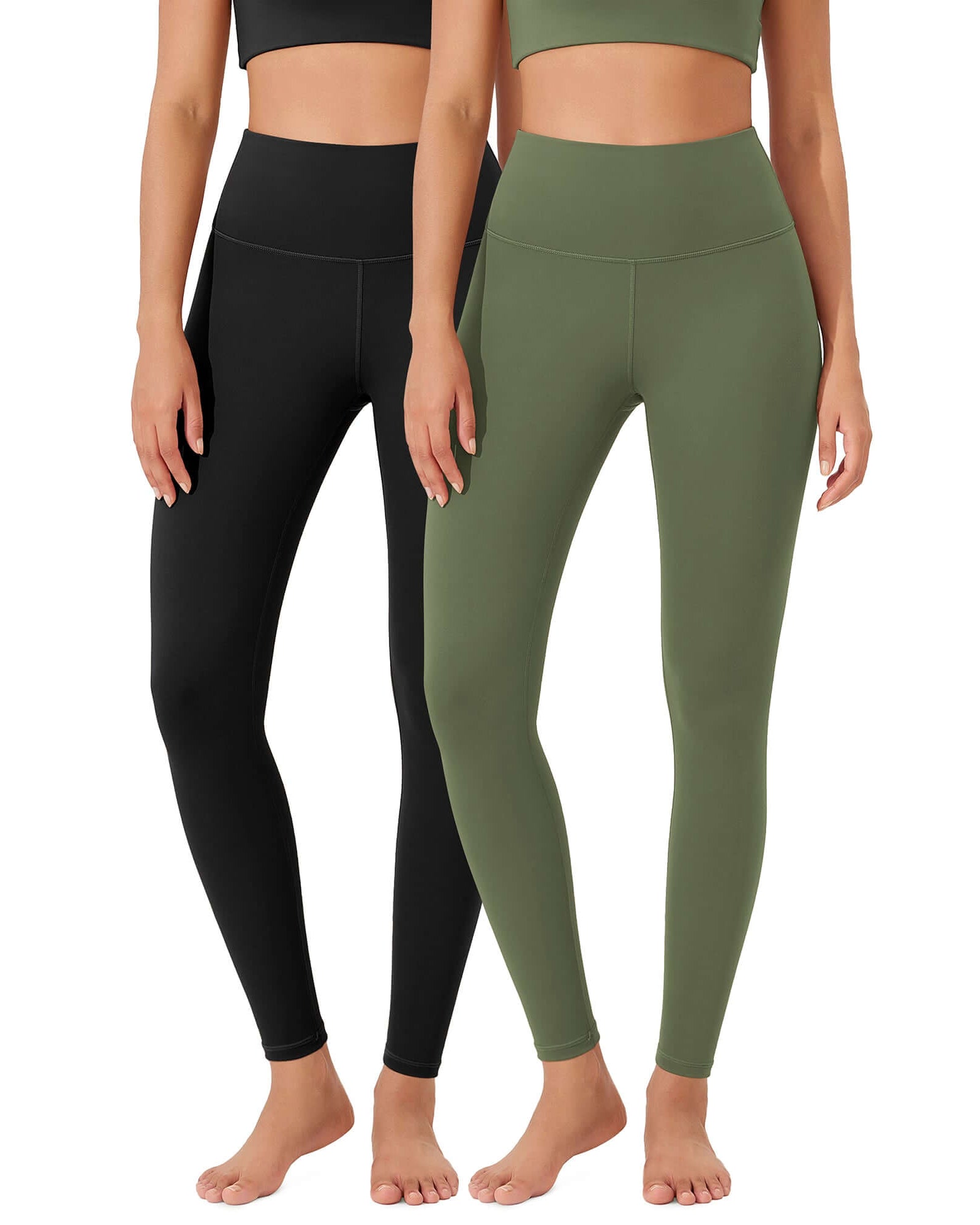 ODLEX 2-Pack 28 High Waist Workout Tummy Control Atheltic Leggings Black+dark Olive - ododos