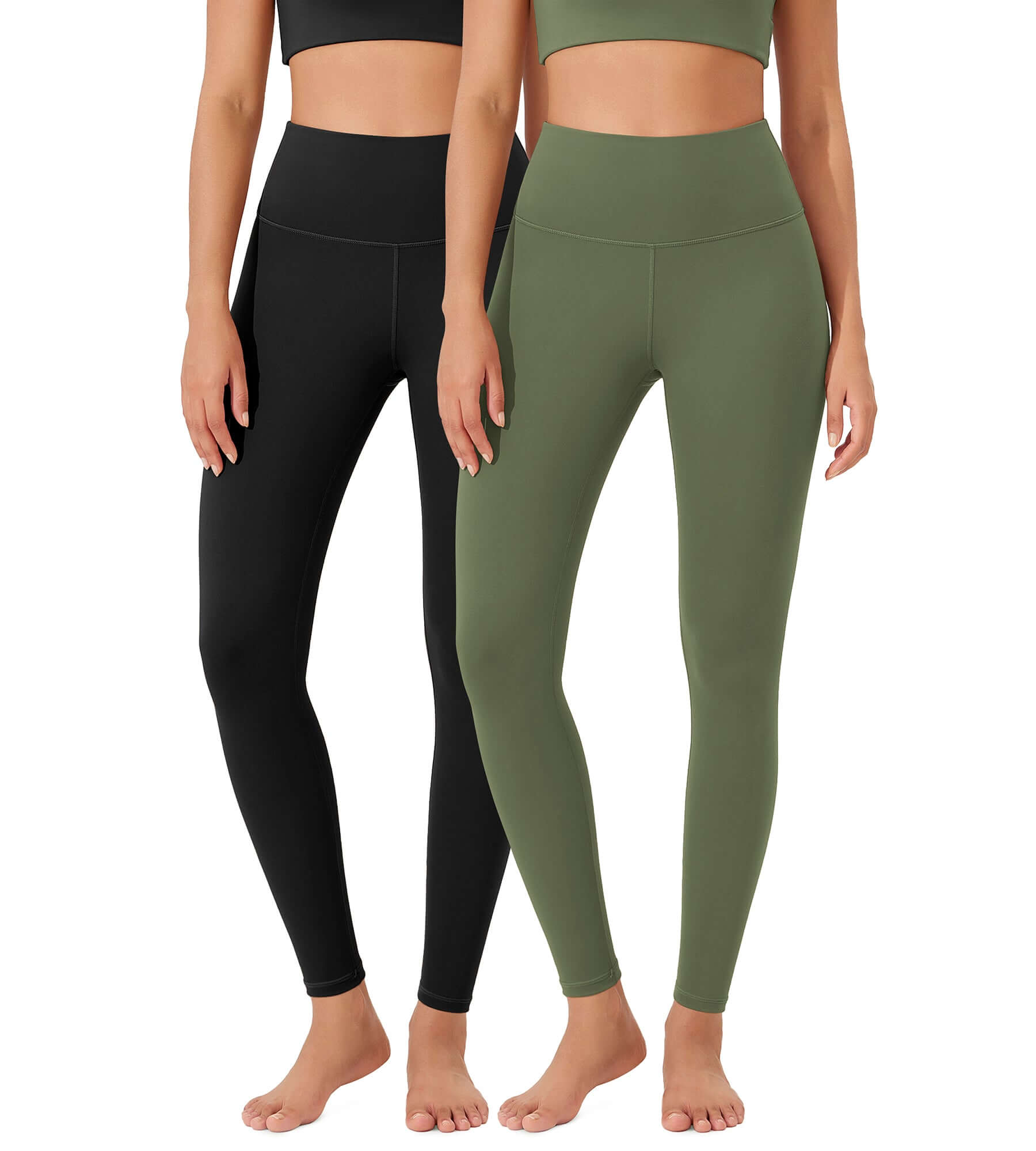 ODLEX 2-Pack 28 High Waist Workout Tummy Control Atheltic Leggings Black+dark Olive - ododos
