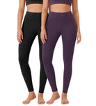 ODLEX 2-Pack 28 High Waist Workout Tummy Control Atheltic Leggings Black+Dark Purple - ododos