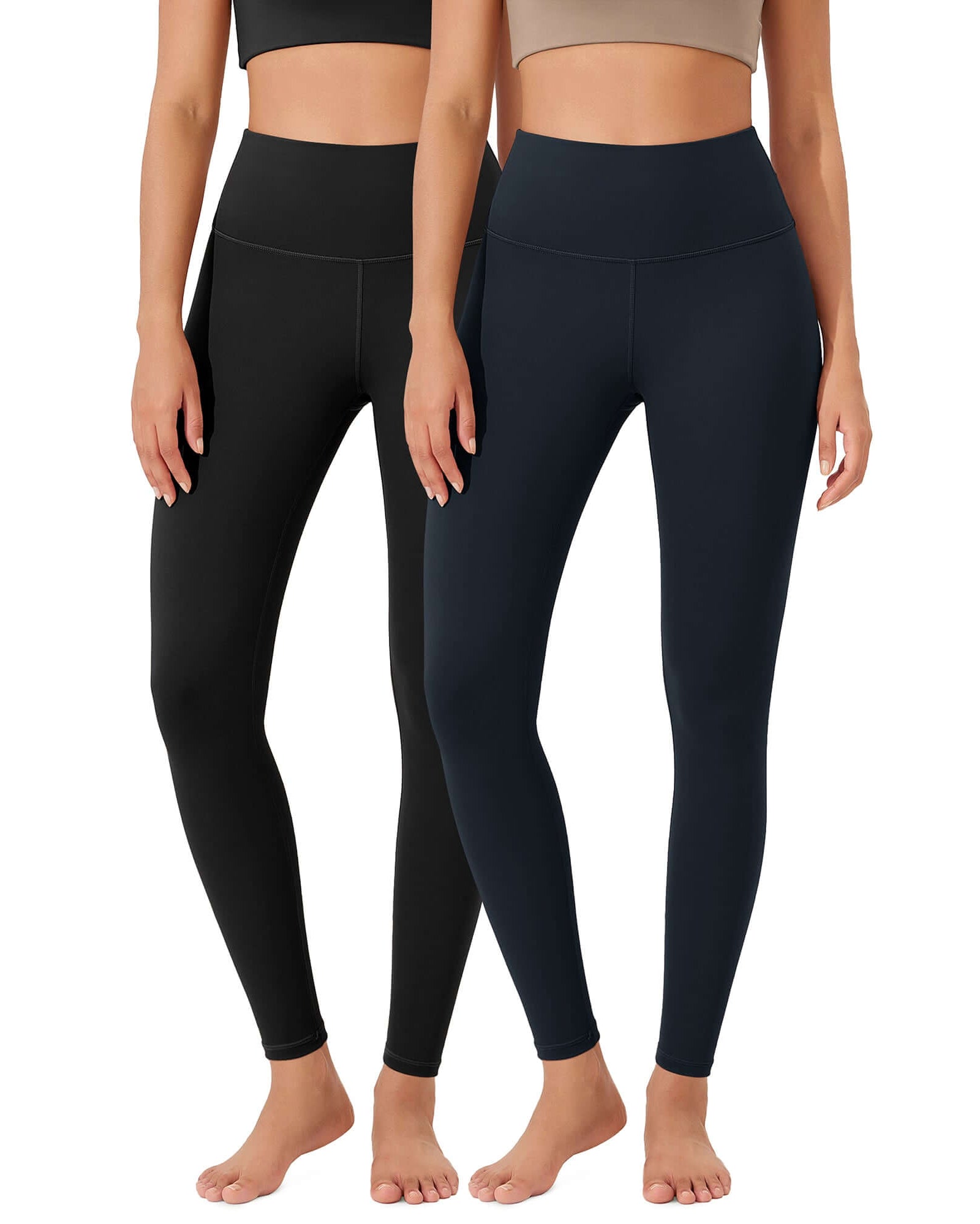ODLEX 2-Pack 28 High Waist Workout Tummy Control Atheltic Leggings Black+Deep Navy - ododos