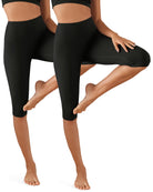 ODCLOUD 2-Pack 14 High Waist Yoga Capris Black+Black - ododos