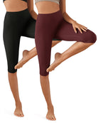 ODCLOUD 2-Pack 14 High Waist Yoga Capris Black+Burgundy - ododos