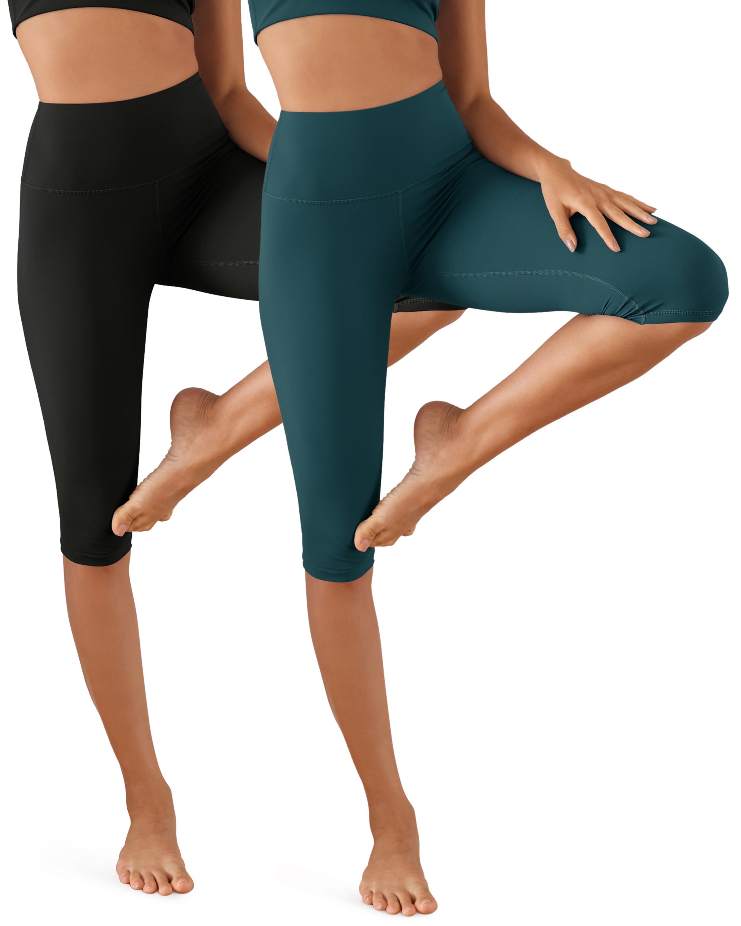 ODCLOUD 2-Pack 14 High Waist Yoga Capris Black+Forest Teal - ododos