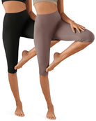 ODCLOUD 2-Pack 14 High Waist Yoga Capris Black+Purple Taupe - ododos