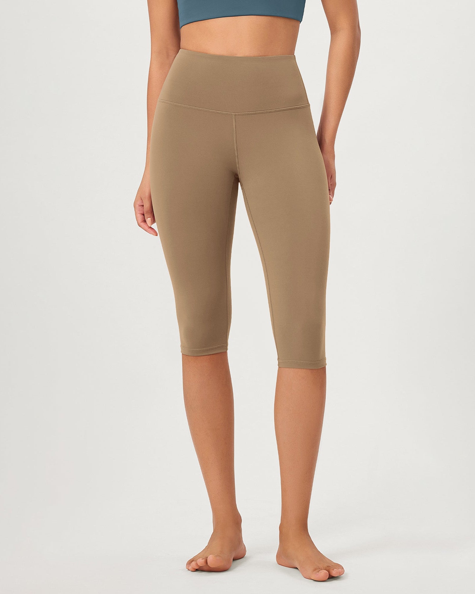 ODCLOUD 14 High Waist Yoga Athletic Running Capris Light Brown - ododos