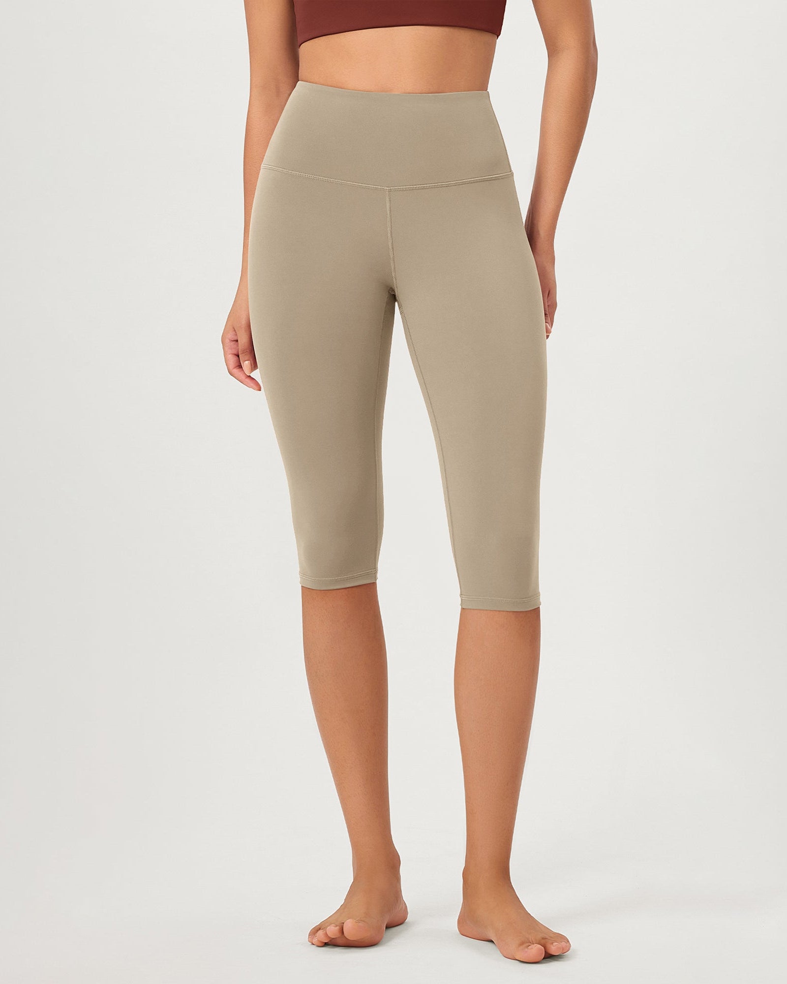 ODCLOUD 14 High Waist Yoga Athletic Running Capris Shaker Beige - ododos