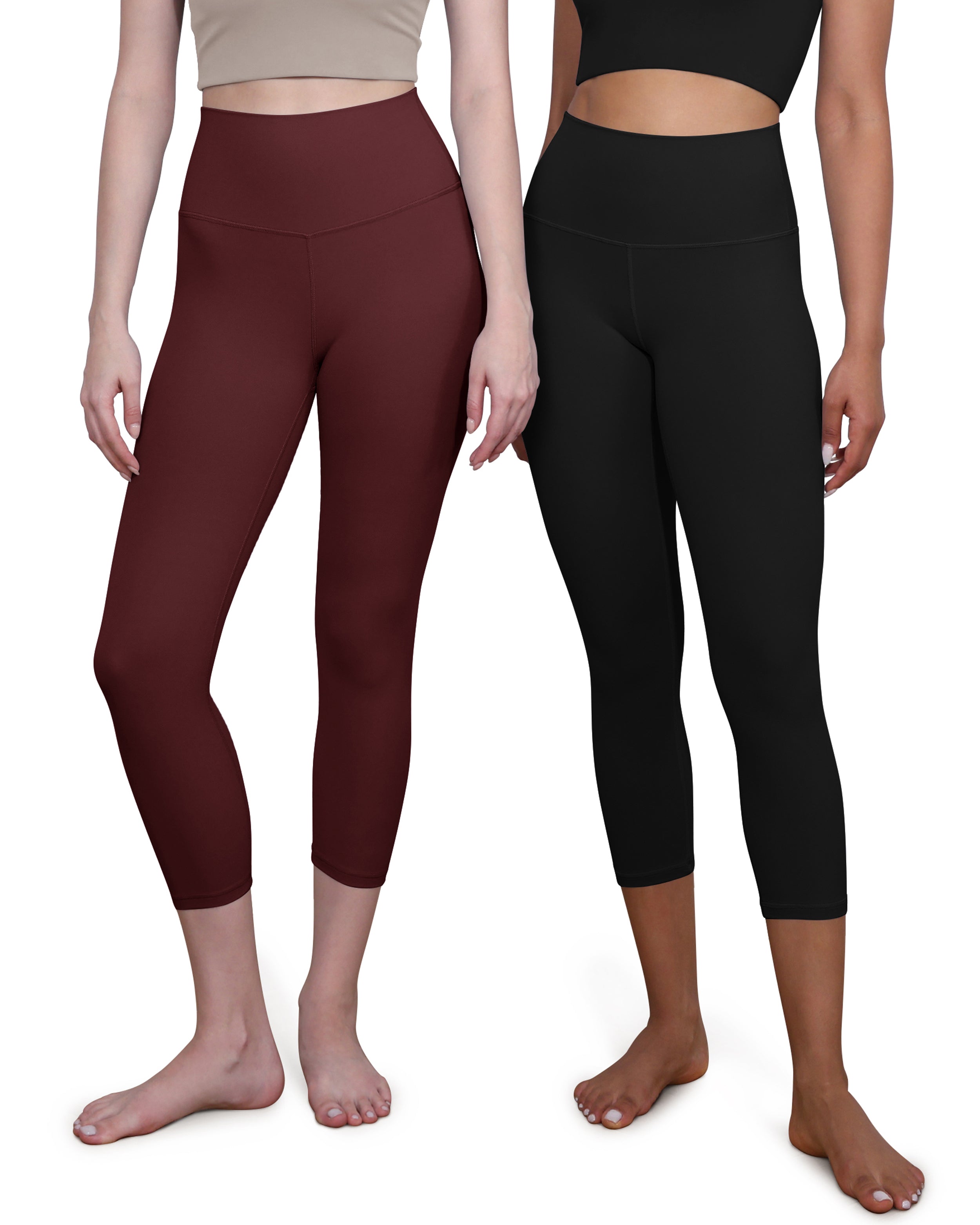 ODCLOUD 2-Pack 19 High Waist Yoga Capris Black+Burgundy - ododos