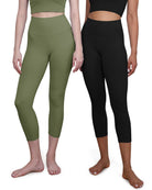 ODCLOUD 2-Pack 19 High Waist Yoga Capris Black+Dark Olive - ododos