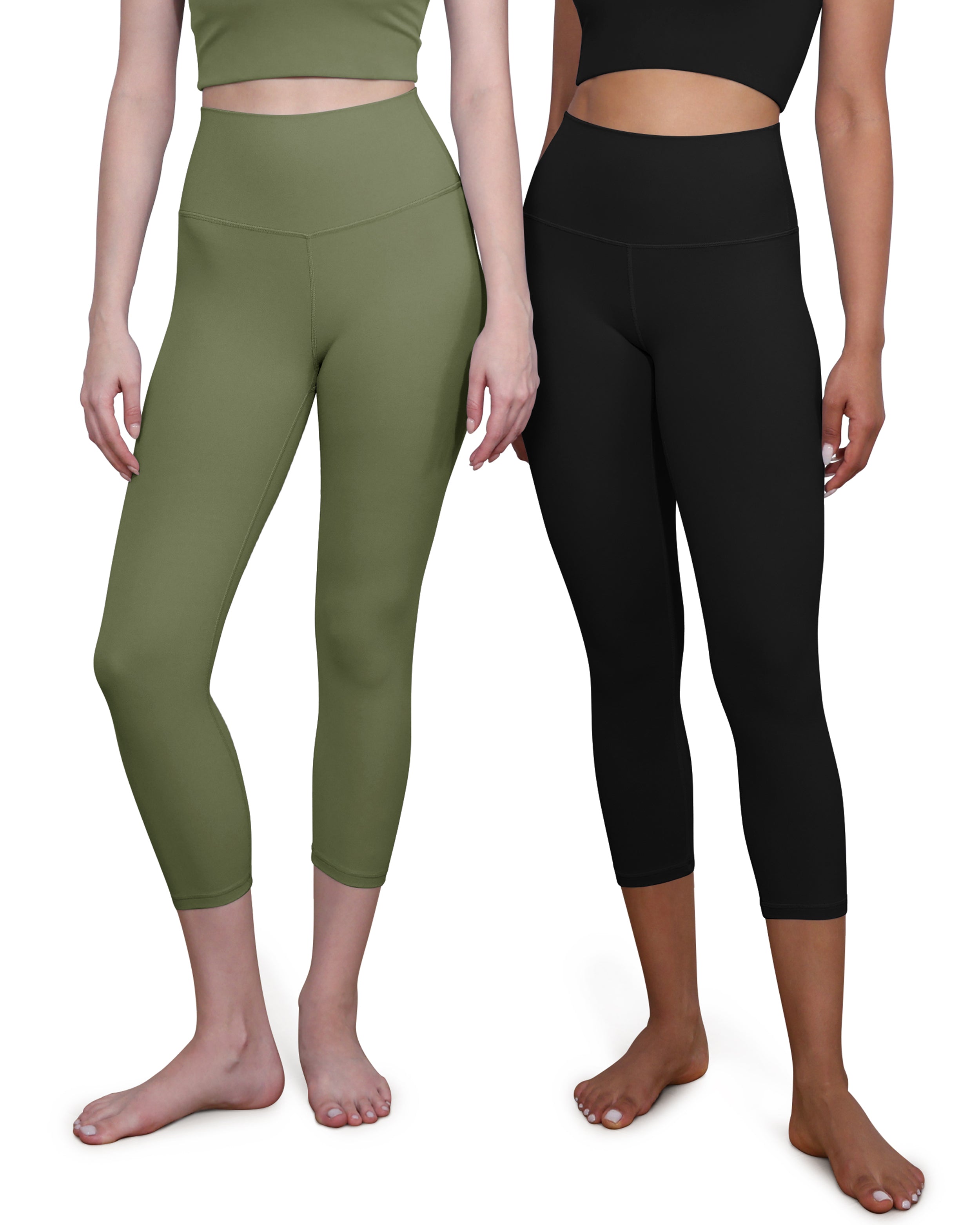 ODCLOUD 2-Pack 19 High Waist Yoga Capris Black+Dark Olive - ododos