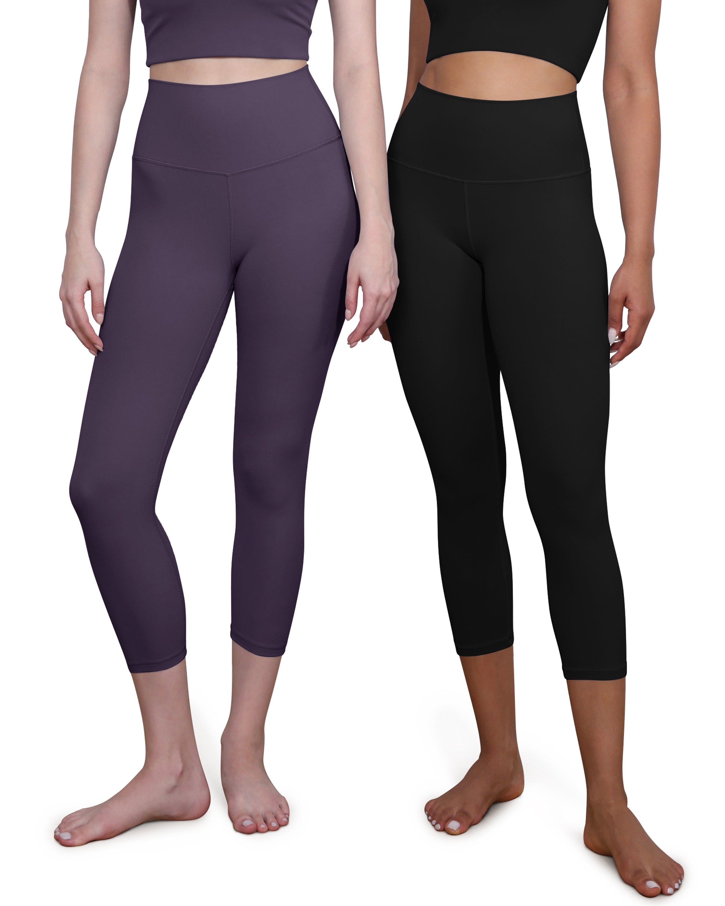 ODCLOUD 2-Pack 19 High Waist Yoga Capris Black+Dark Purple - ododos