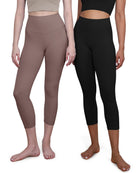 ODCLOUD 2-Pack 19 High Waist Yoga Capris Black+Purple Taupe - ododos