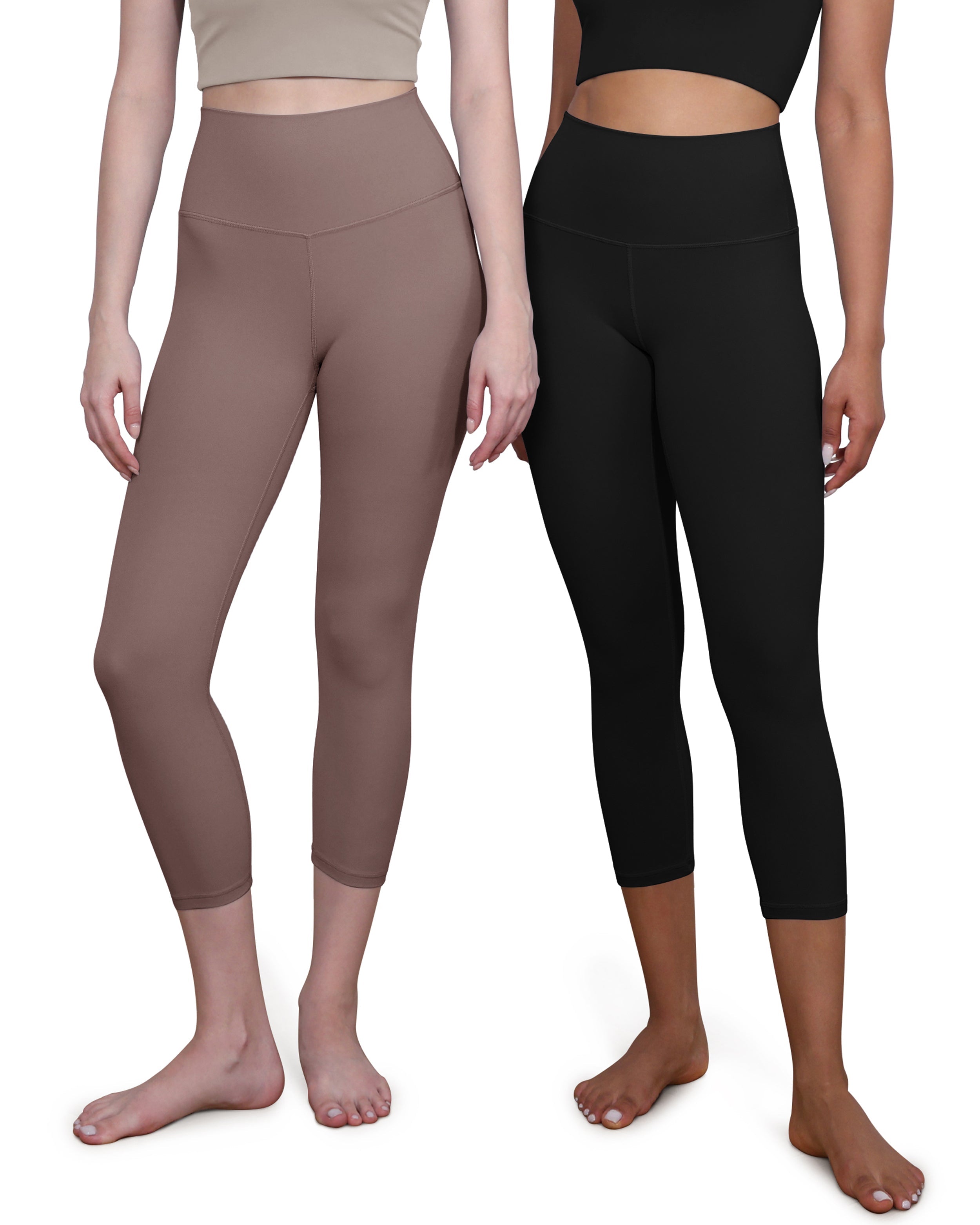 ODCLOUD 2-Pack 19 High Waist Yoga Capris Black+Purple Taupe - ododos