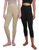ODCLOUD 2-Pack 19 High Waist Yoga Capris Black+Shaker Beige - ododos